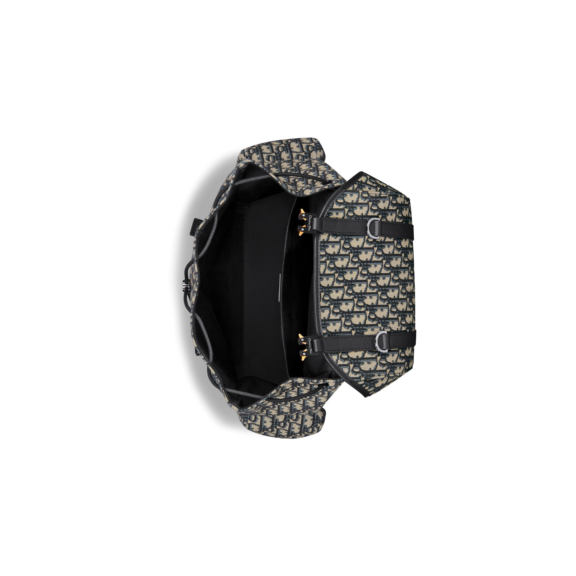 Dior Hit The Road-rugzak met flap Beige en zwarte Dior Oblique-jacquard met zwart generfd kalfsleer E06