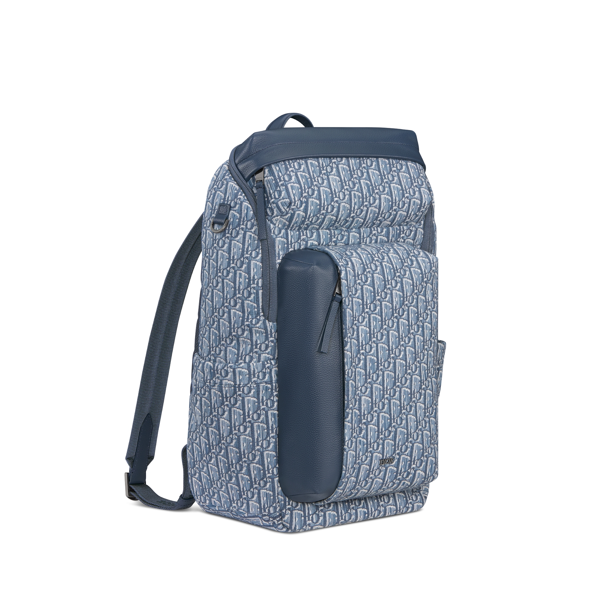 Rider Soft Rucksack mit Reißverschluss Dior Oblique Jacquard in Blau und genarbtes Kalbsleder in Blau E03