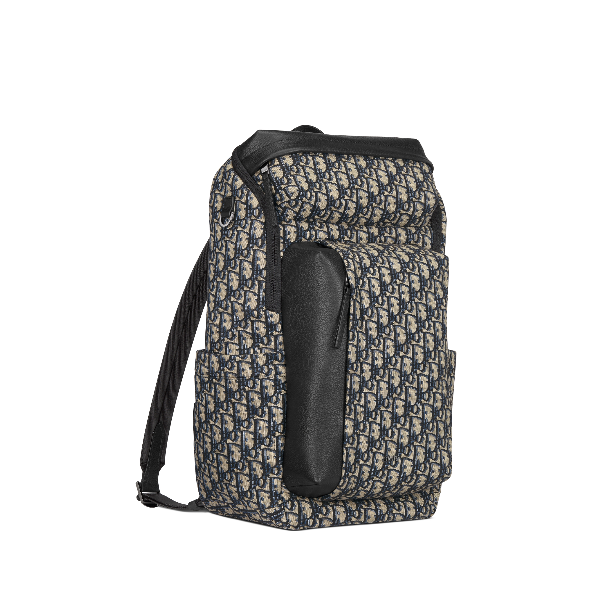 Rider Soft-rugzak met rits Beige en zwarte Dior Oblique-jacquard met zwart generfd kalfsleer E03