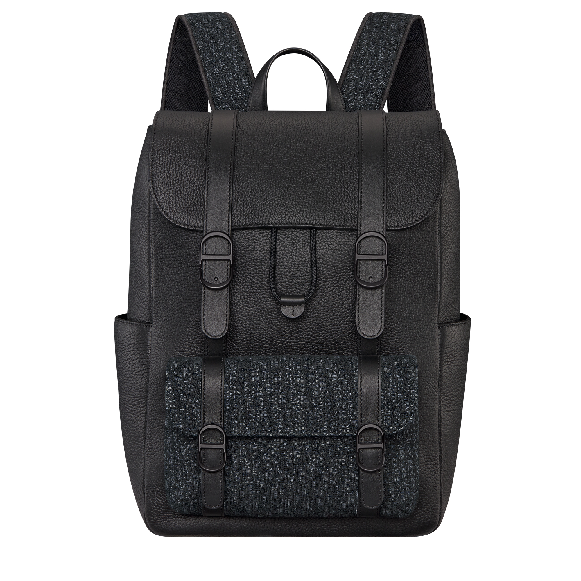 Dior Daily Backpack with Flap Black Grained Calfskin, Black Taurillon Leather and Black Micro Dior Oblique Jacquard E01