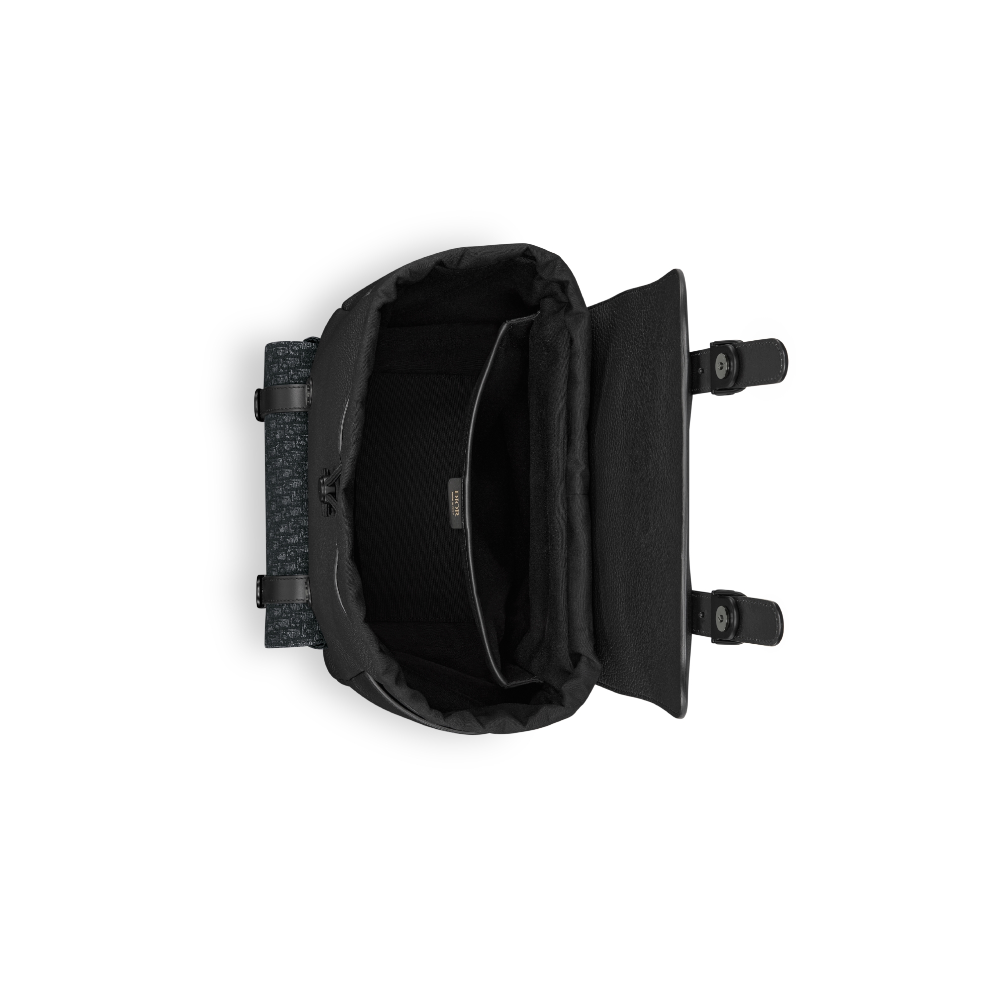 Dior Daily Backpack with Flap Black Grained Calfskin, Black Taurillon Leather and Black Micro Dior Oblique Jacquard E06