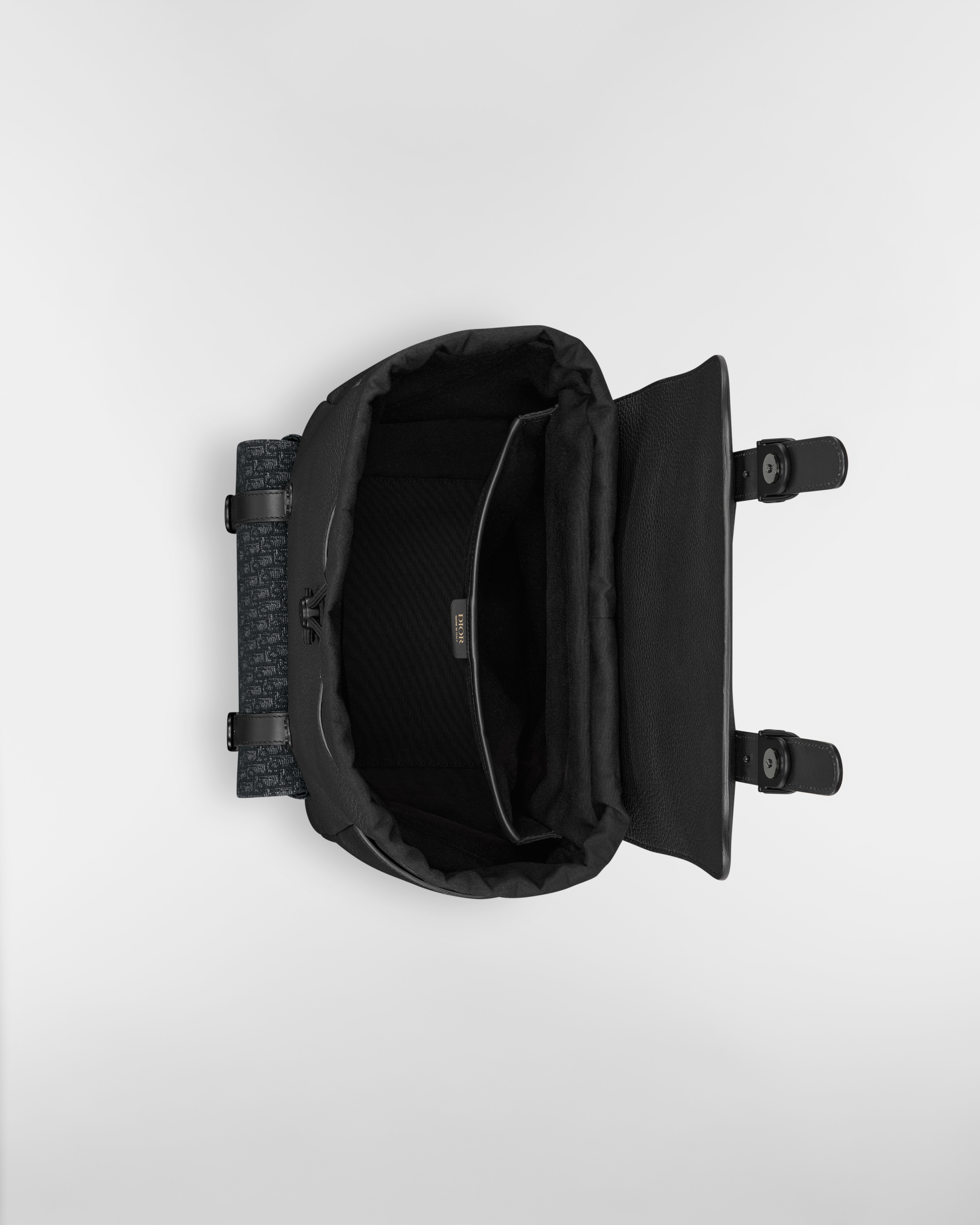 Dior Daily Backpack with Flap Black Grained Calfskin, Black Taurillon Leather and Black Micro Dior Oblique Jacquard E06