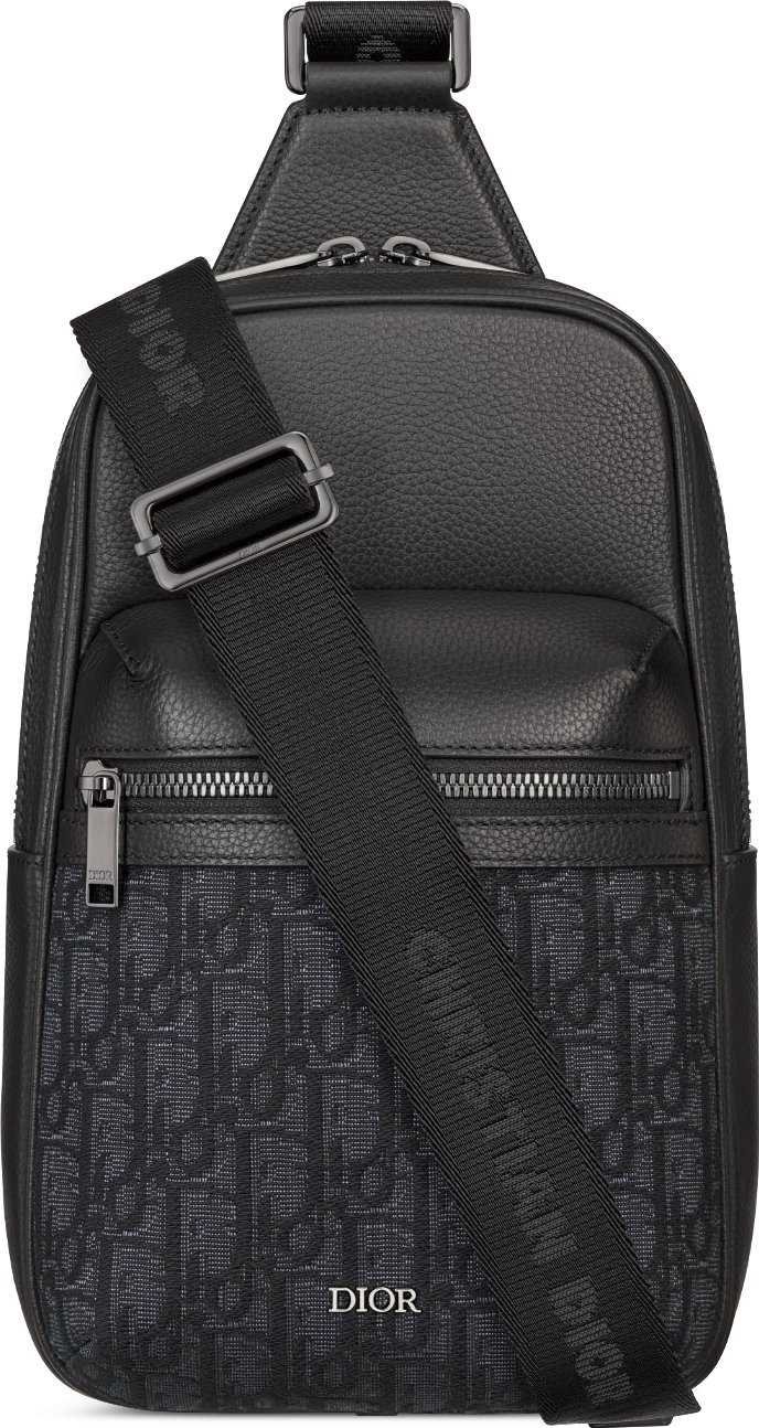 Rider 2.0 Sling Bag Beige and Black Dior Oblique Jacquard with Black Grained Calfskin DIOR