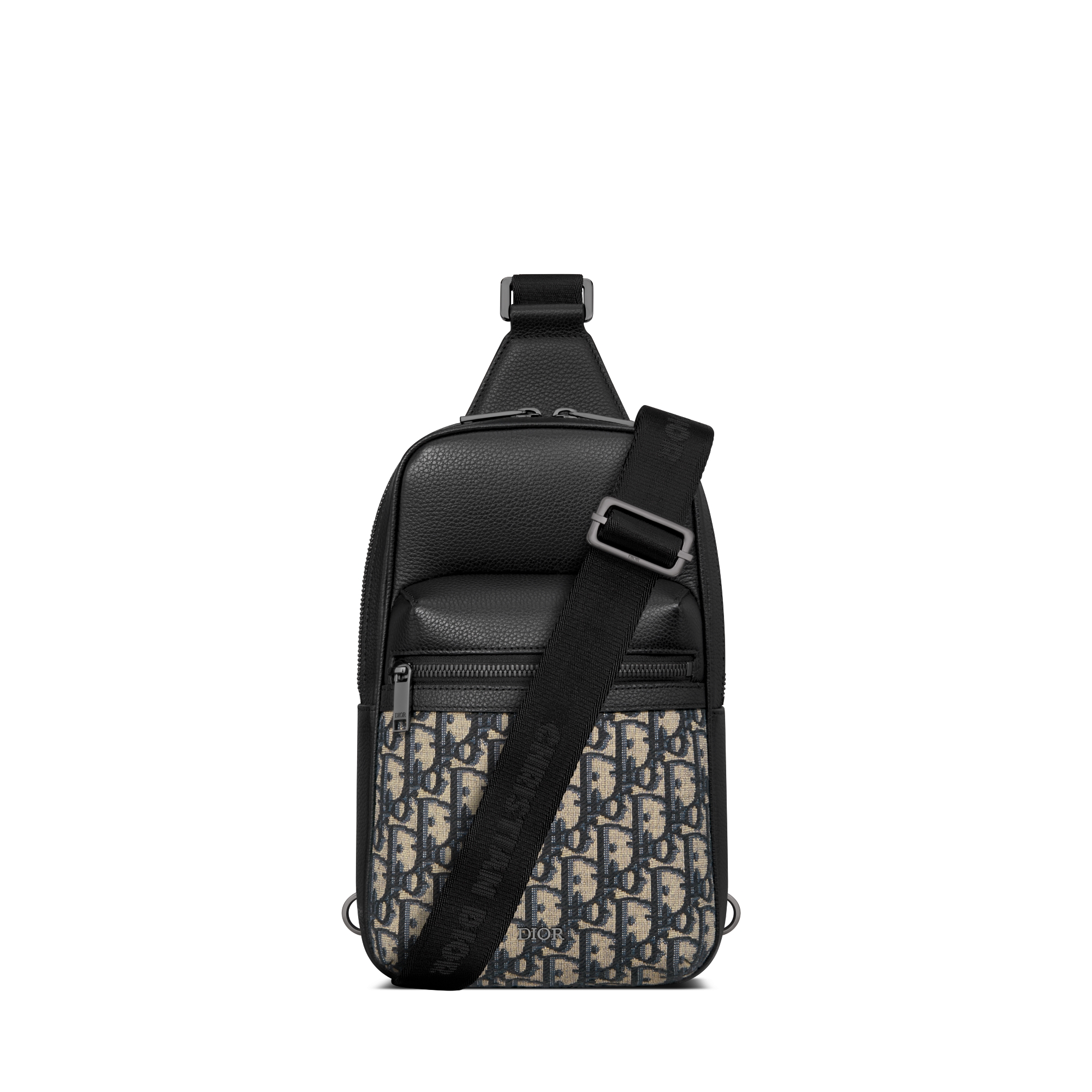 Rider 2.0 Sling Bag Beige and Black Dior Oblique Jacquard with Black Grained Calfskin E01