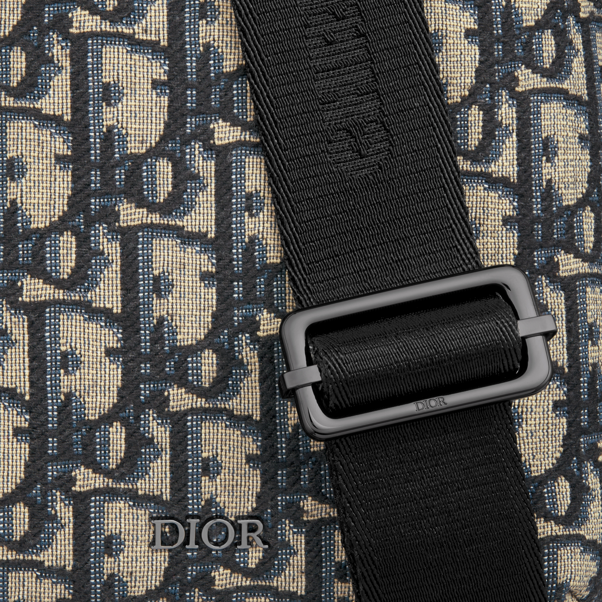 Rider 2.0-slingtas Beige en zwarte Dior Oblique-jacquard met zwart generfd kalfsleer E09