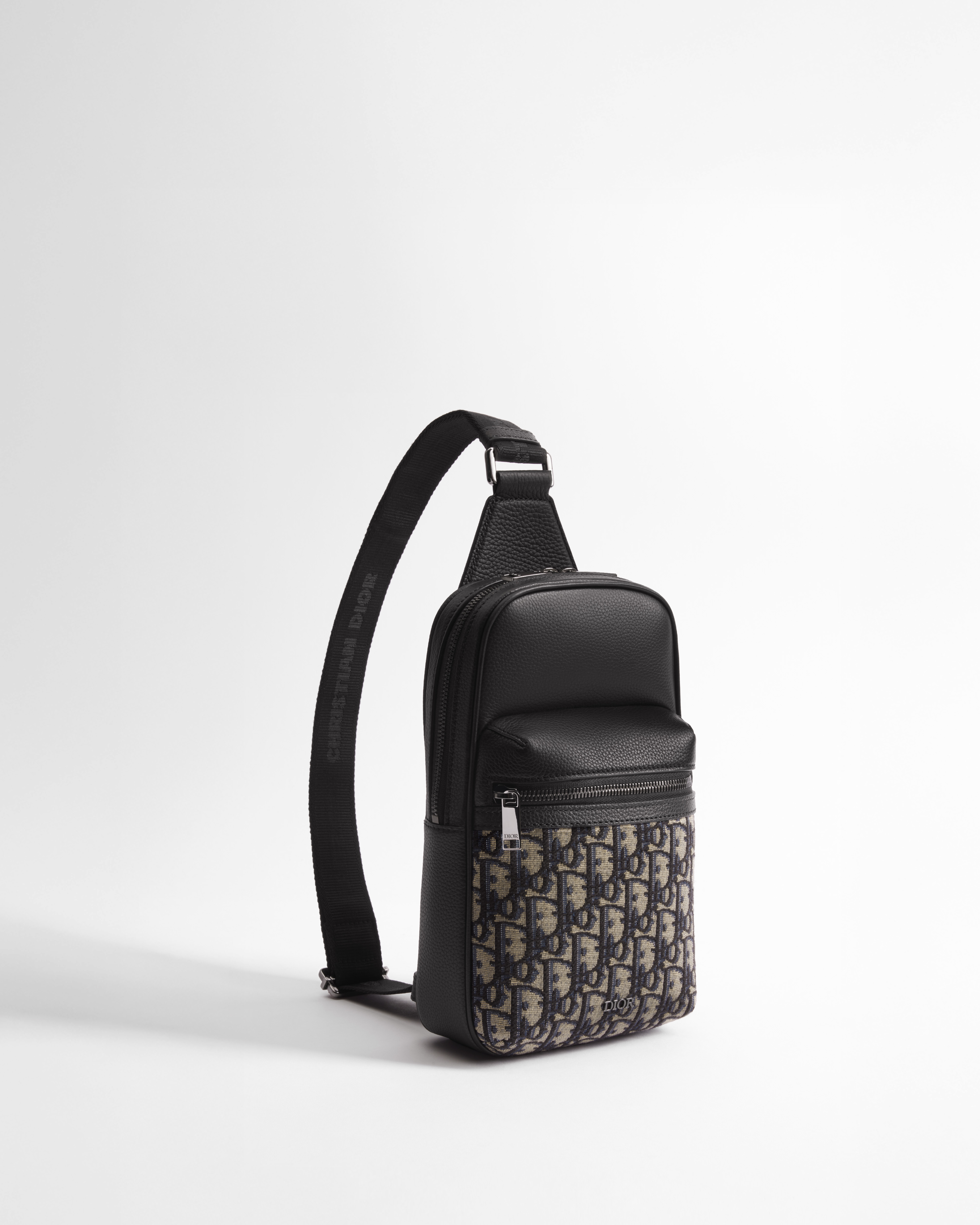 Rider 2.0 Sling Bag Beige and Black Dior Oblique Jacquard with Black Grained Calfskin E03