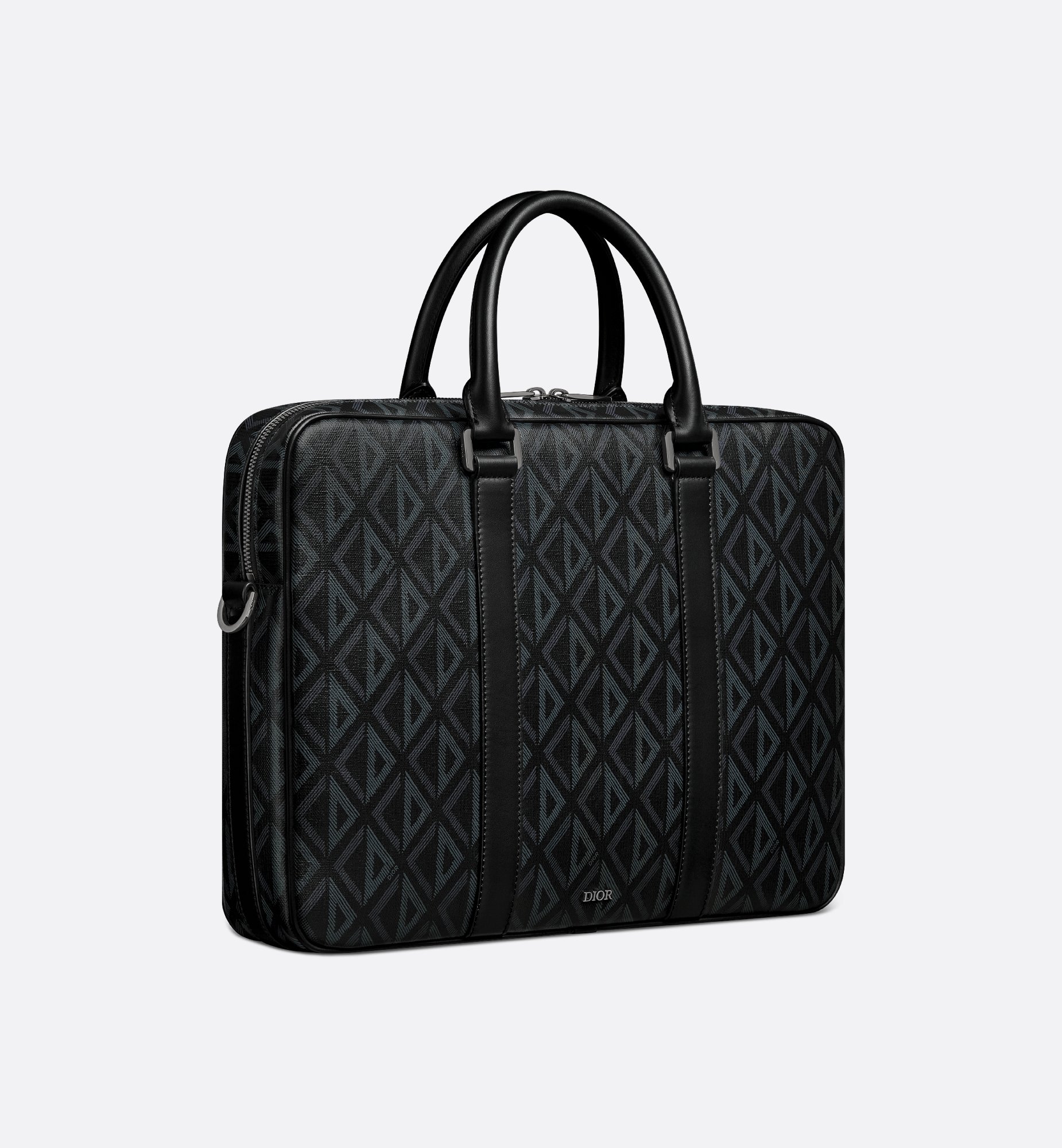 Zipped Briefcase Black Coated Cotton Canvas with CD Diamond Zipped Briefcase Black Coated Cotton Canvas with CD Diamond