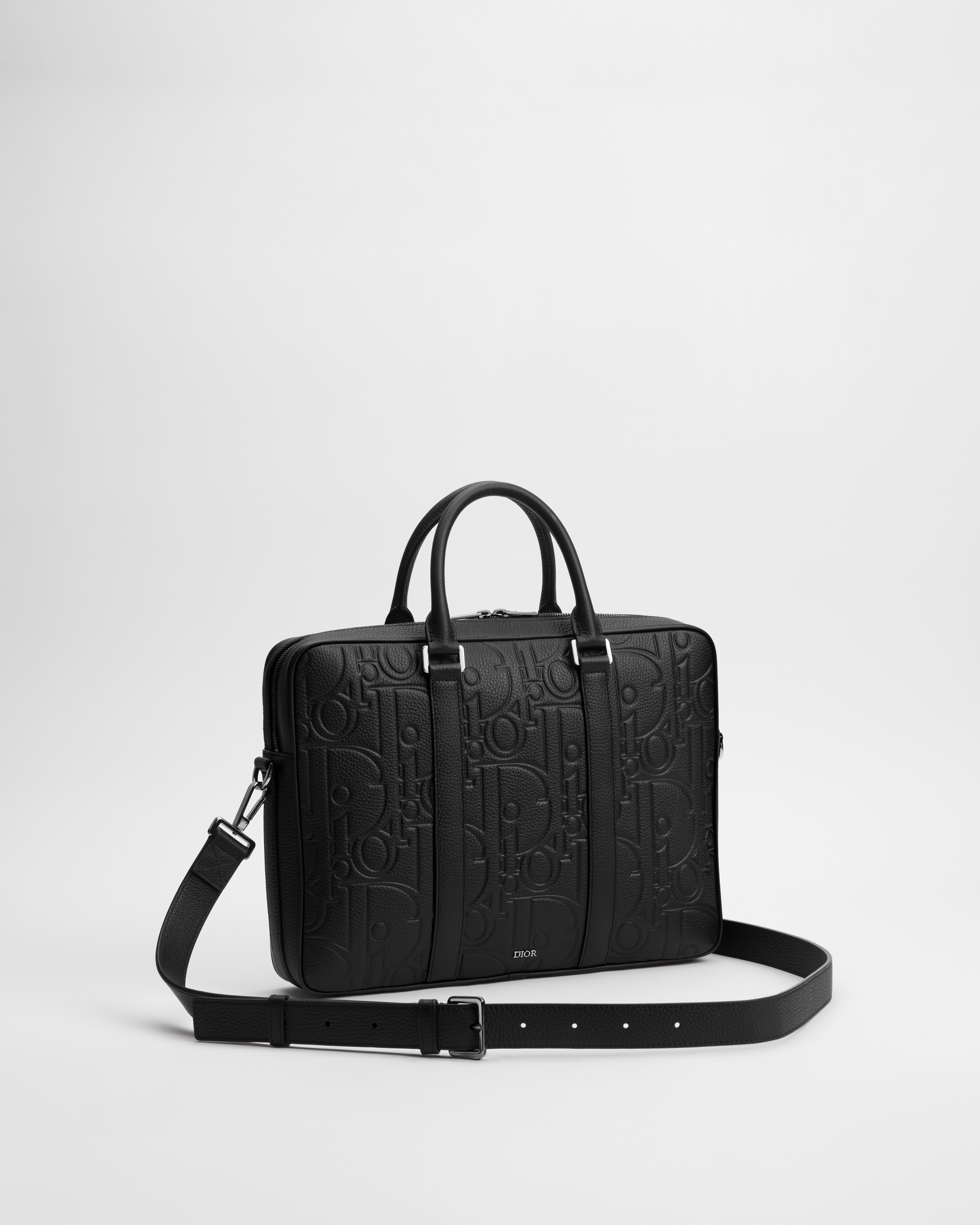 Porte-documents zippé Cuir Dior Gravity noir et cuir de veau grainé noir E03