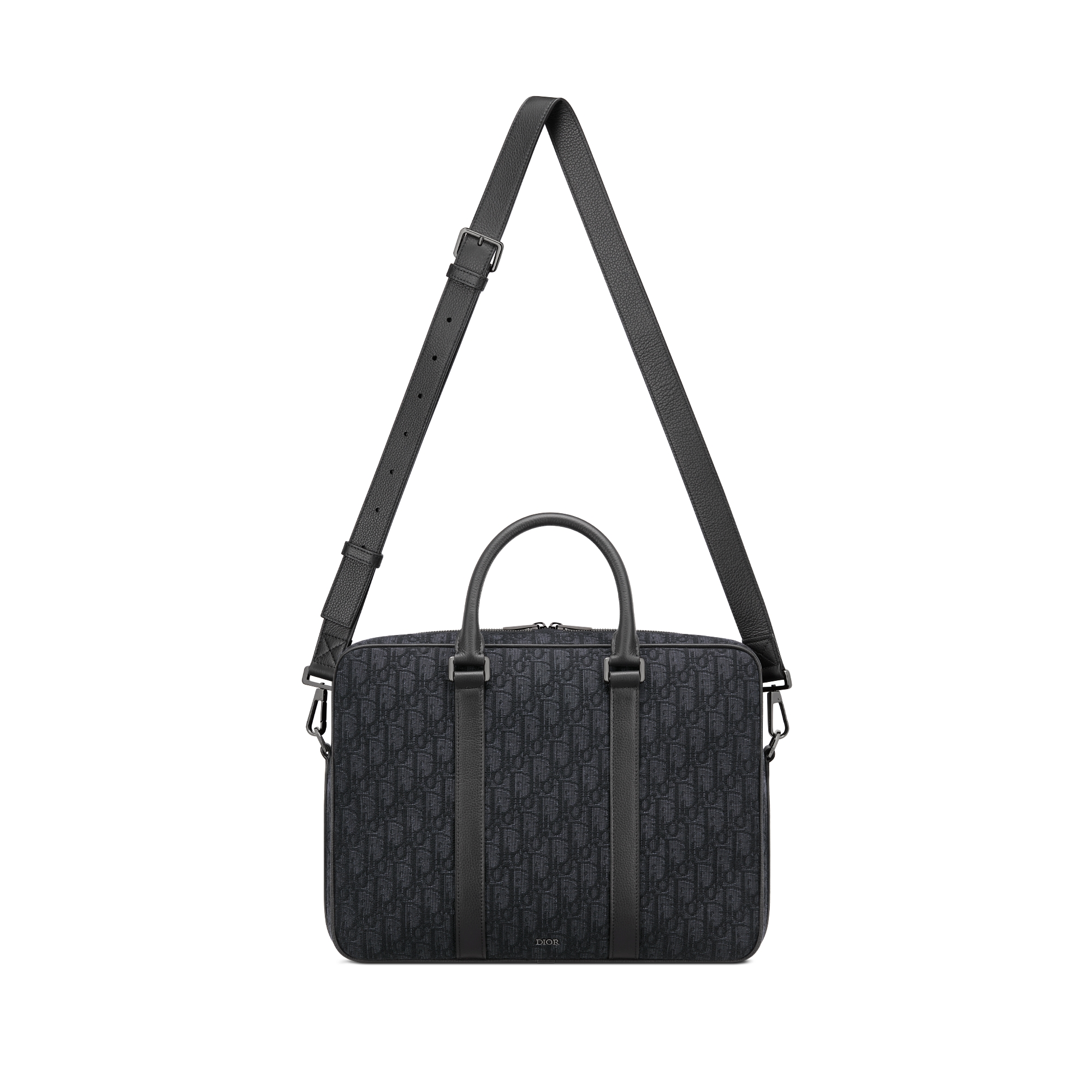Zipped Briefcase Black Dior Oblique Jacquard and Black Grained Calfskin E07