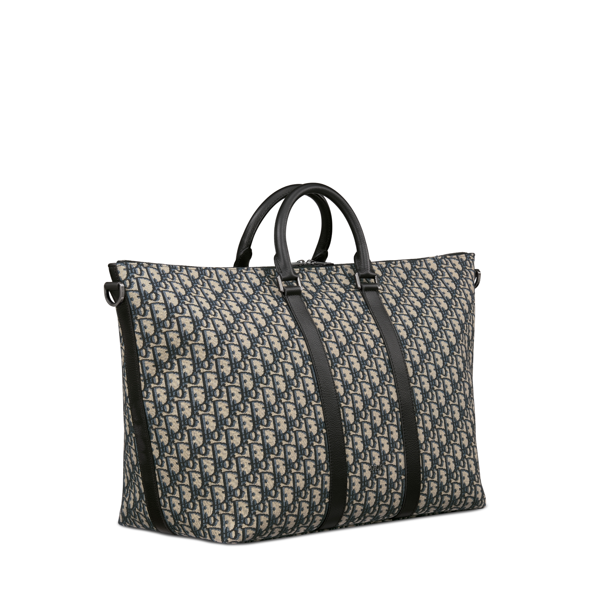 Weekender 40 Beige and Black Dior Oblique Jacquard with Black Grained Calfskin E03