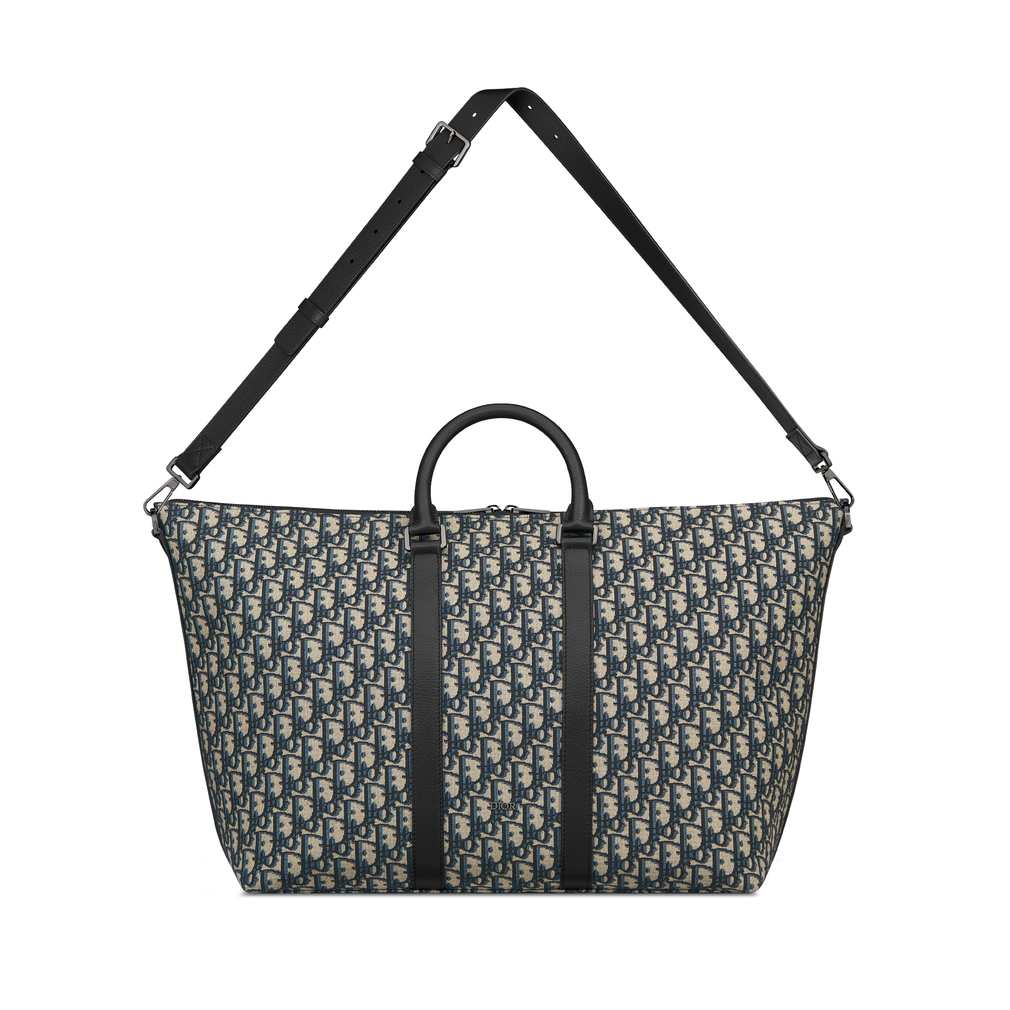 Weekender 40 Beige and Black Dior Oblique Jacquard with Black Grained Calfskin E07