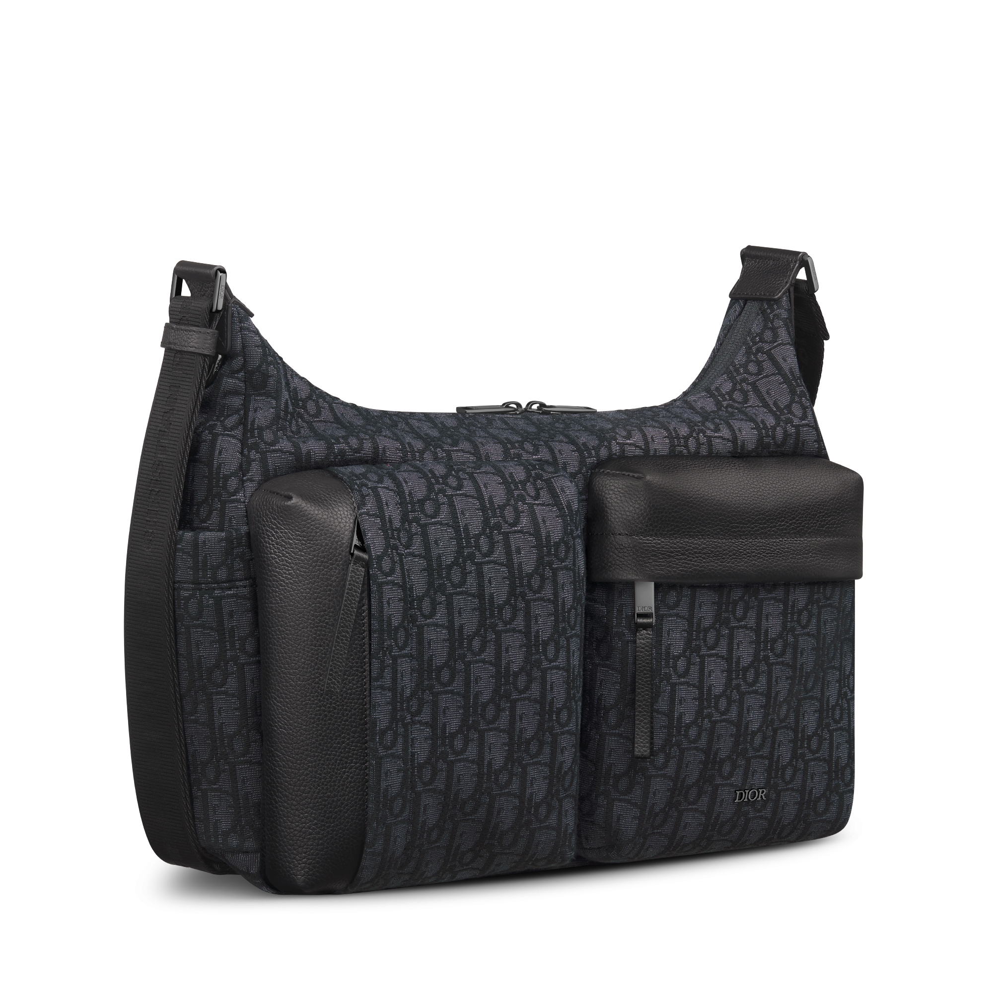 Rider Soft 미디엄 호보백 블랙 Dior Oblique 자카드 & 블랙 그레인 송아지 가죽 E03
