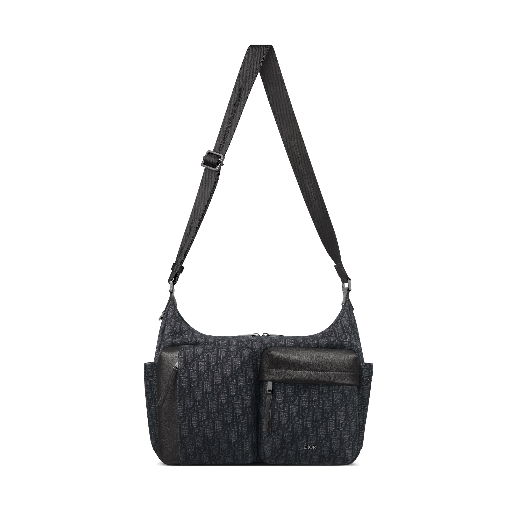 Rider Soft 미디엄 호보백 블랙 Dior Oblique 자카드 & 블랙 그레인 송아지 가죽 E07
