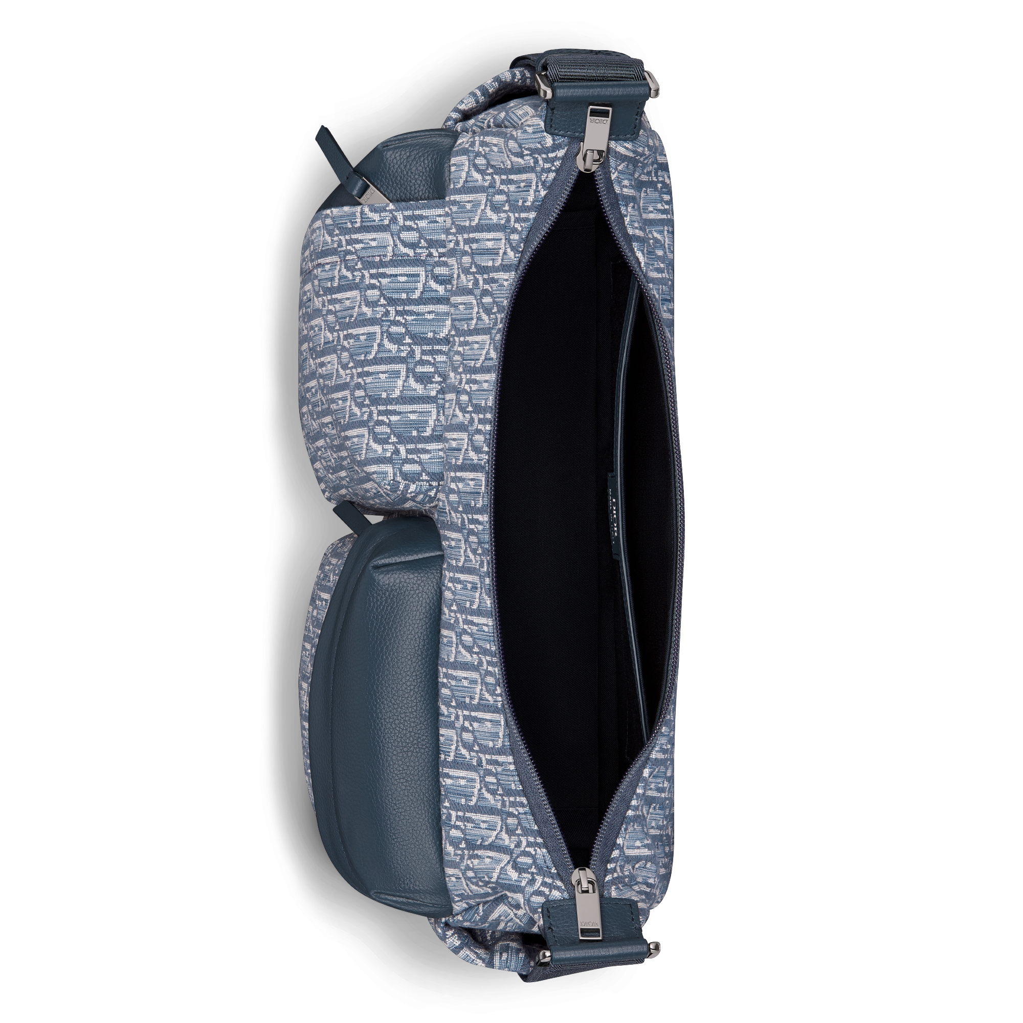 Middelgrote Rider Soft-hobotas Blauwe Dior Oblique-jacquard en blauw generfd kalfsleer E06