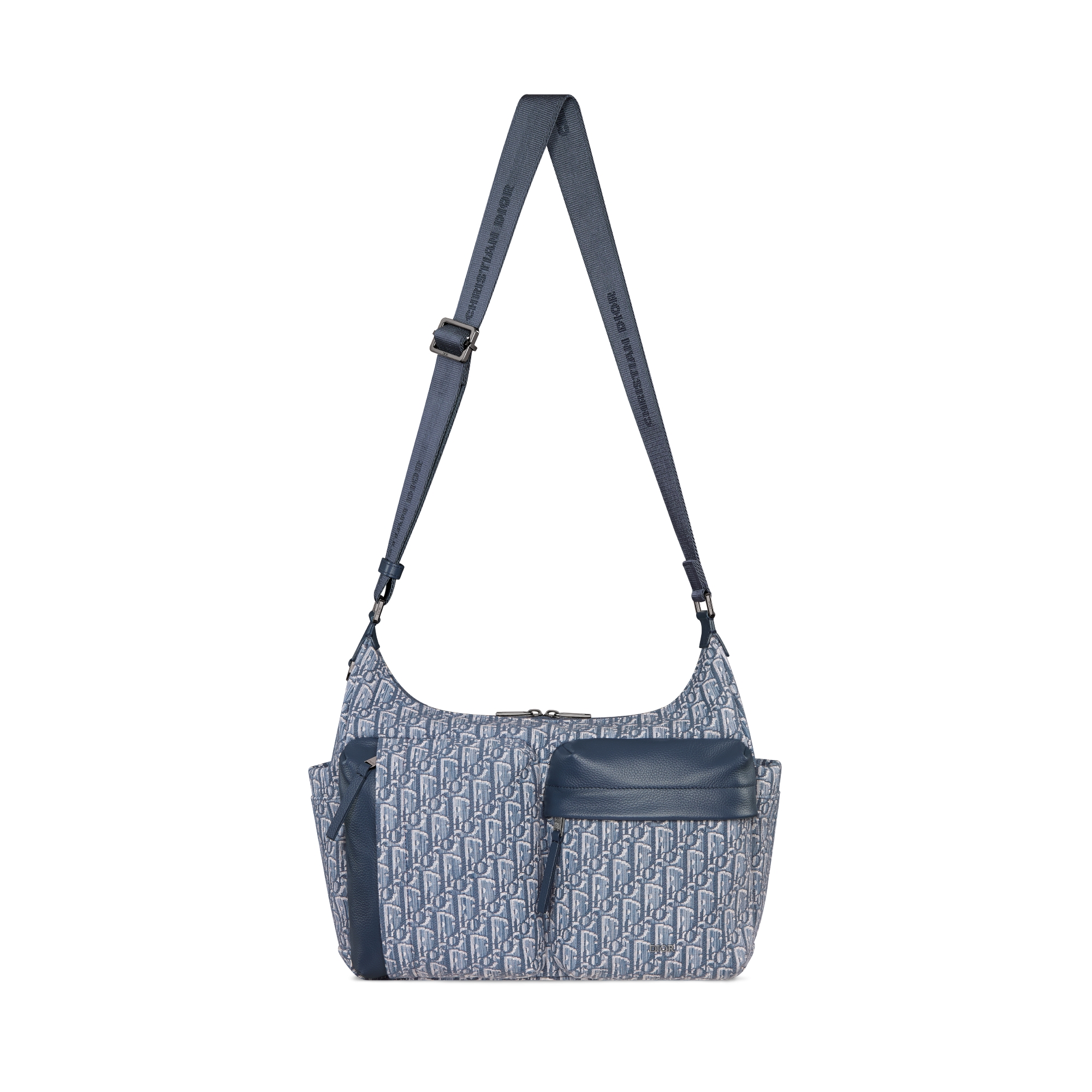 Middelgrote Rider Soft-hobotas Blauwe Dior Oblique-jacquard en blauw generfd kalfsleer E07