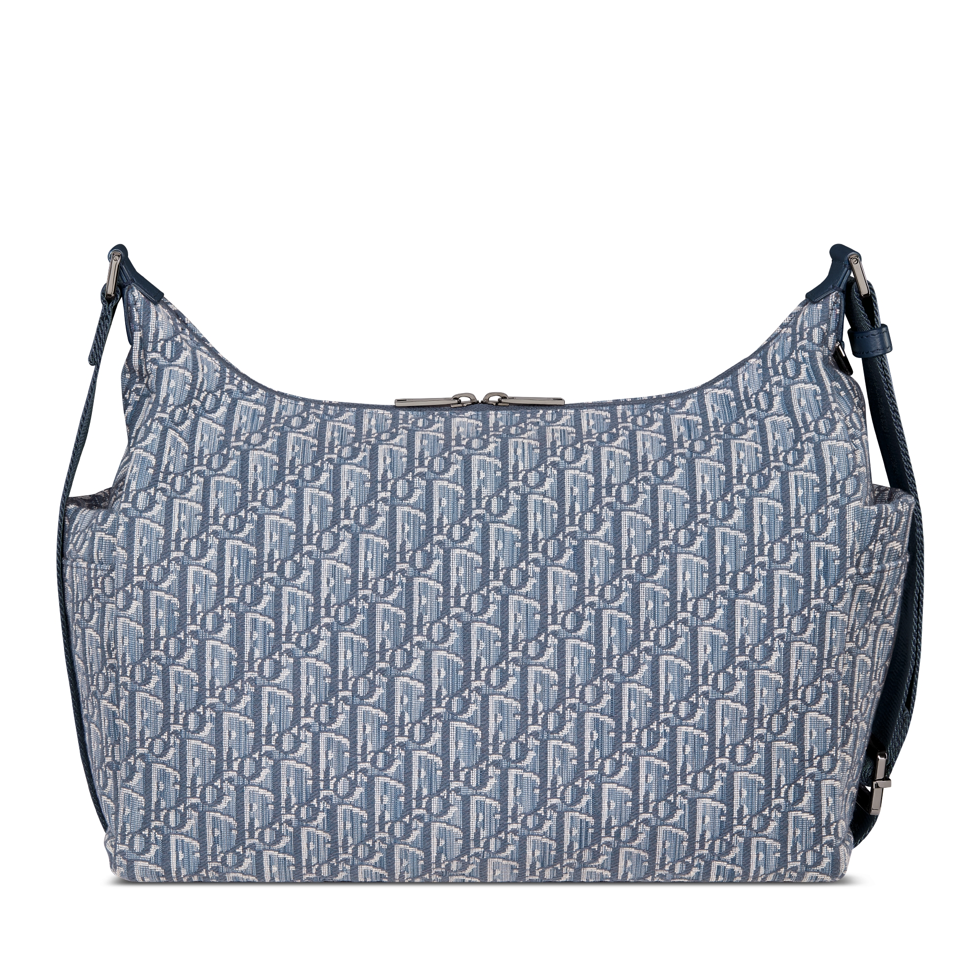 Middelgrote Rider Soft-hobotas Blauwe Dior Oblique-jacquard en blauw generfd kalfsleer E08