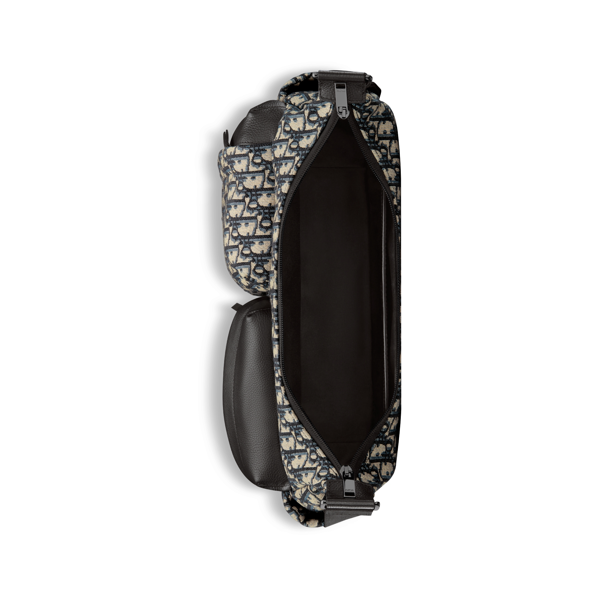 Middelgrote Rider Soft-hobotas Beige en zwarte Dior Oblique-jacquard met zwart generfd kalfsleer E06