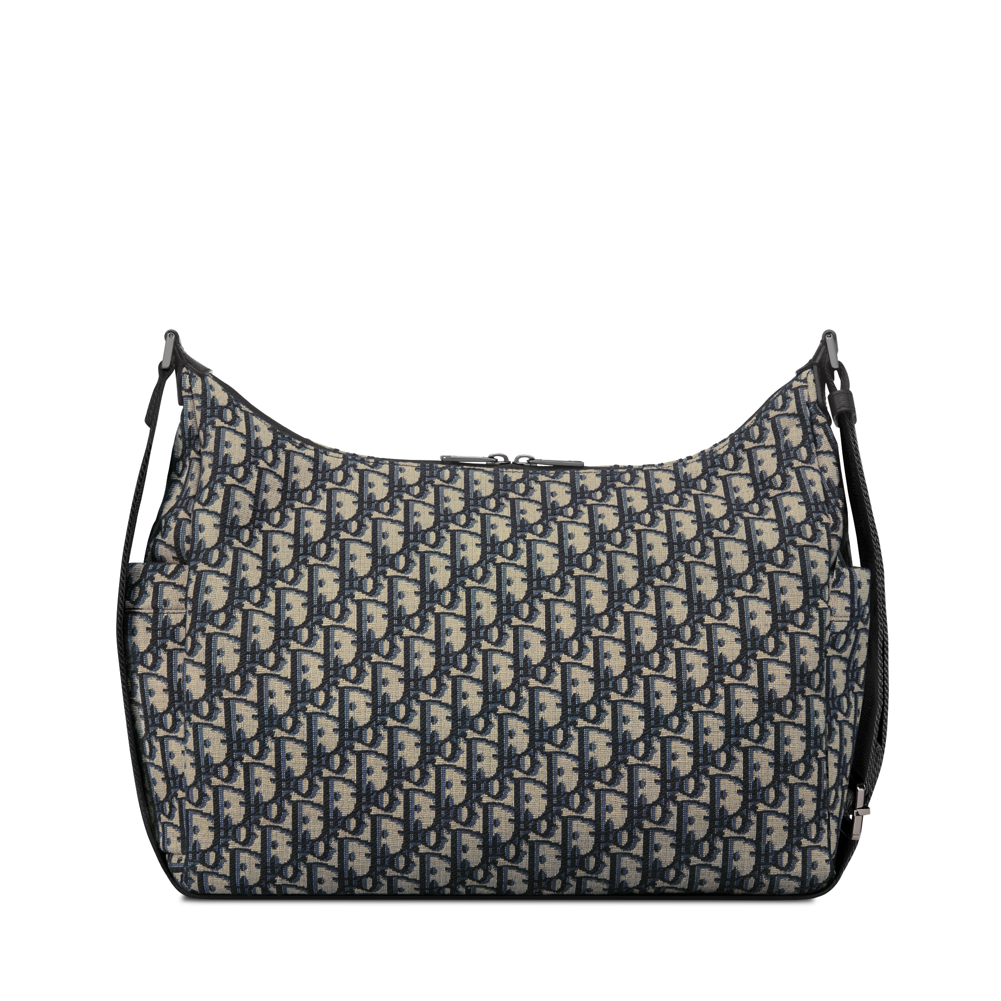 Middelgrote Rider Soft-hobotas Beige en zwarte Dior Oblique-jacquard met zwart generfd kalfsleer E08