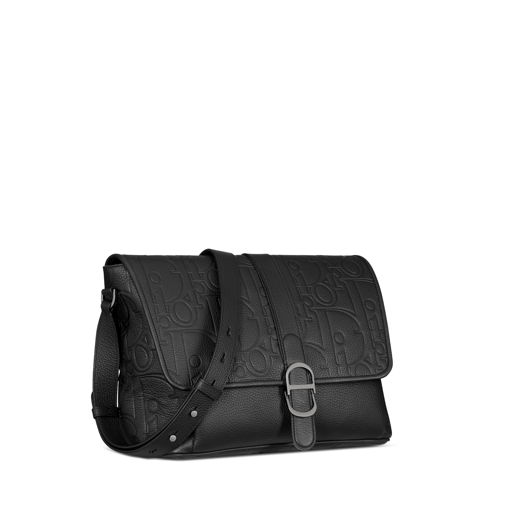 Dior Daily 라지 플랩 스트랩백 블랙 Dior Gravity 가죽 & 블랙 그레인 송아지 가죽 E03