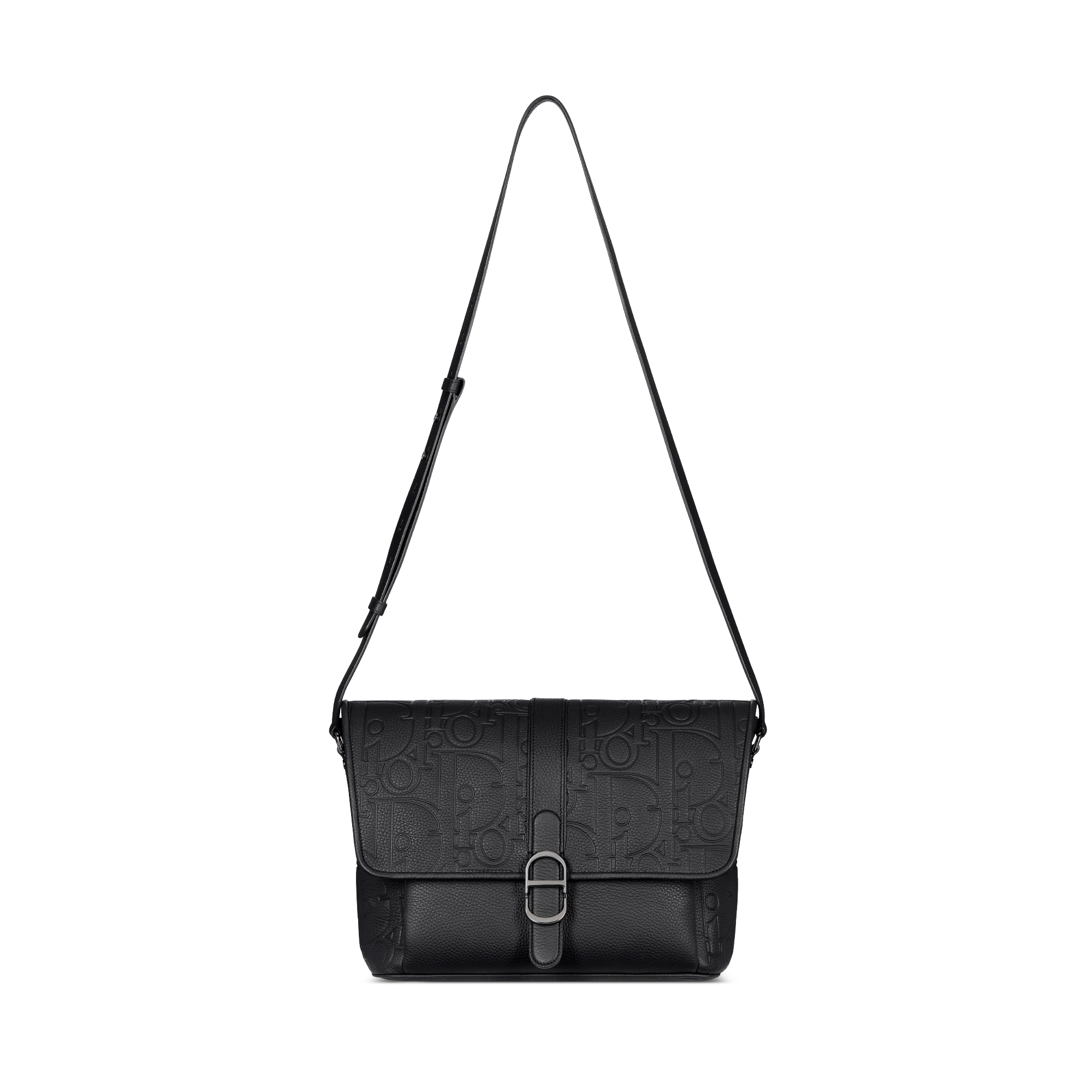 Dior Daily 라지 플랩 스트랩백 블랙 Dior Gravity 가죽 & 블랙 그레인 송아지 가죽 E07