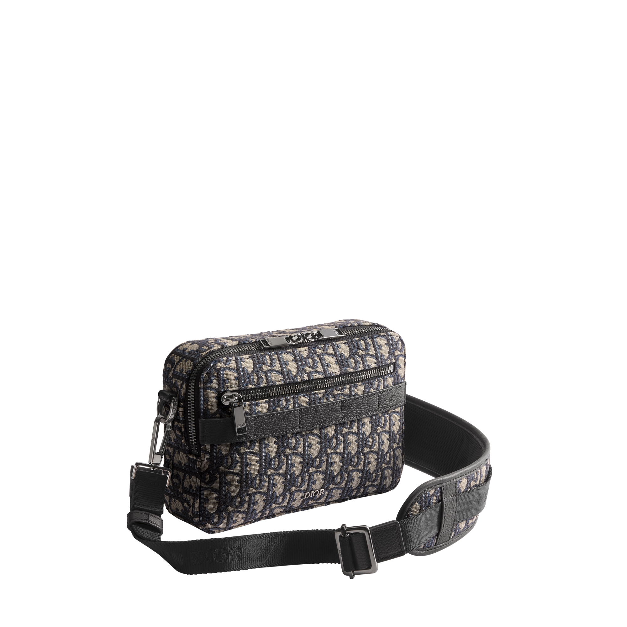 Safari Bag with Strap Beige and Black Dior Oblique Jacquard E03