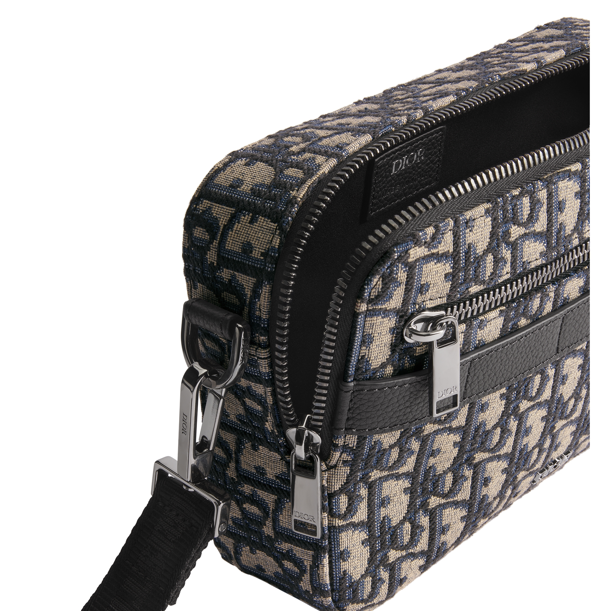 Safari Bag with Strap Beige and Black Dior Oblique Jacquard E06