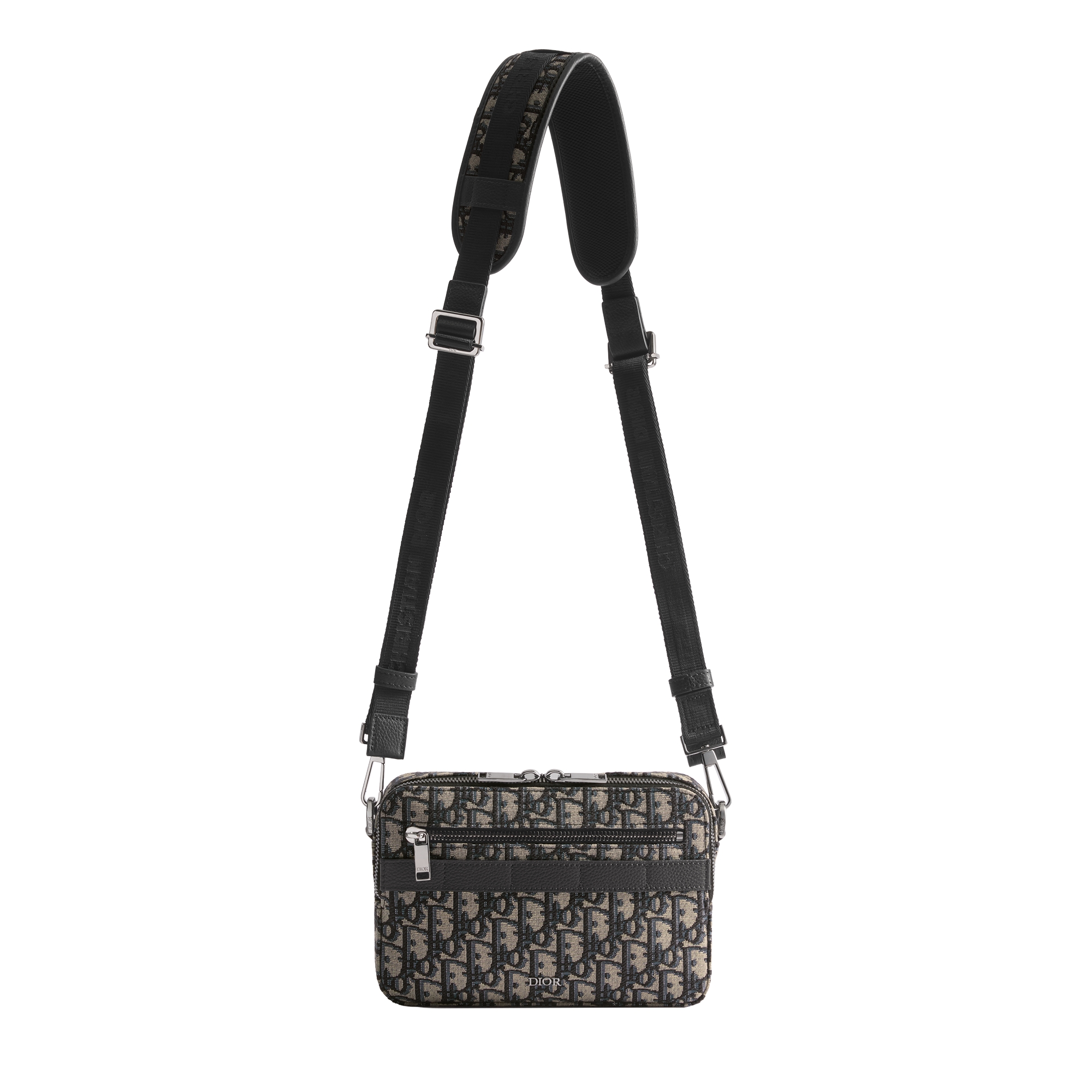 Safari Bag with Strap Beige and Black Dior Oblique Jacquard E07