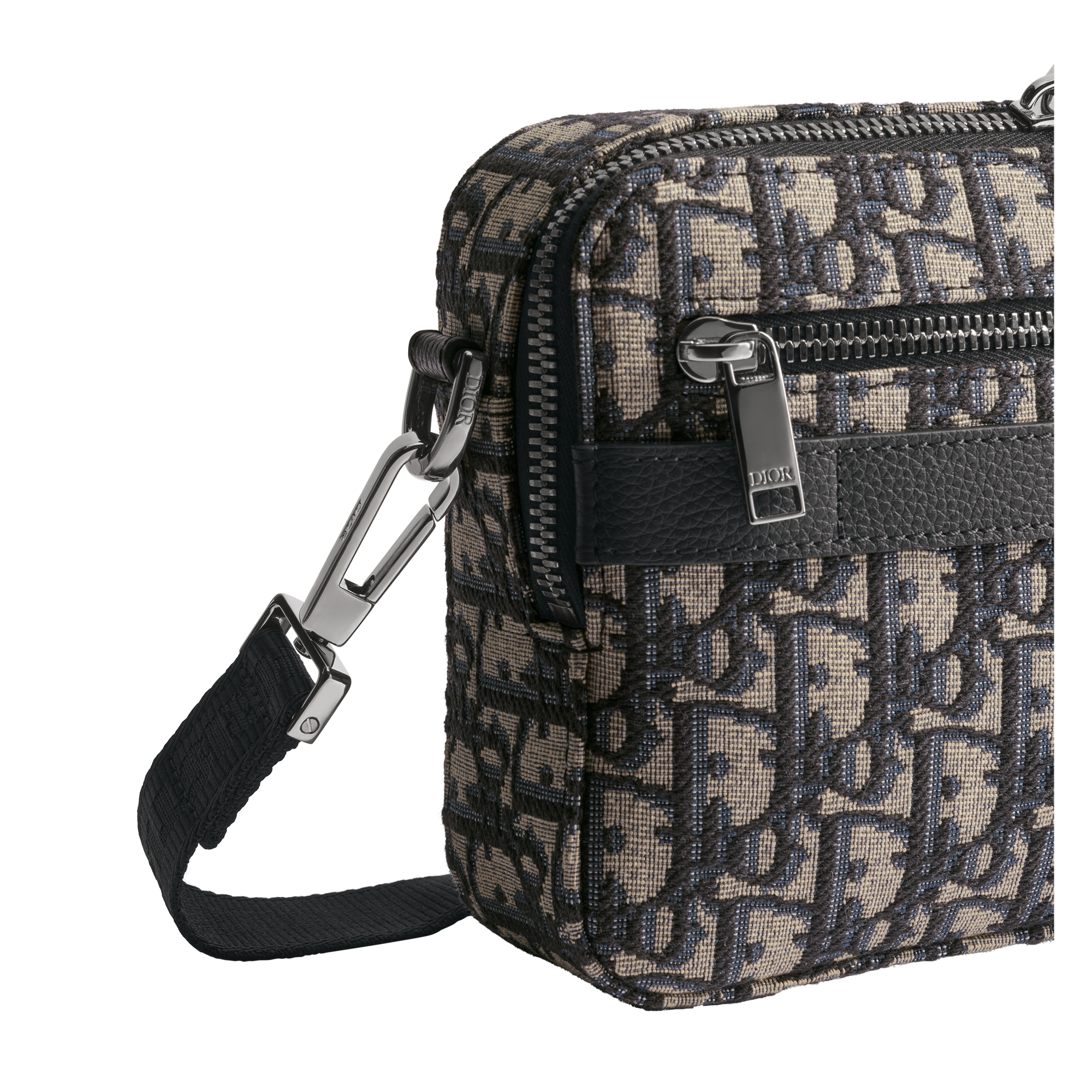 Safari Bag with Strap Beige and Black Dior Oblique Jacquard E09