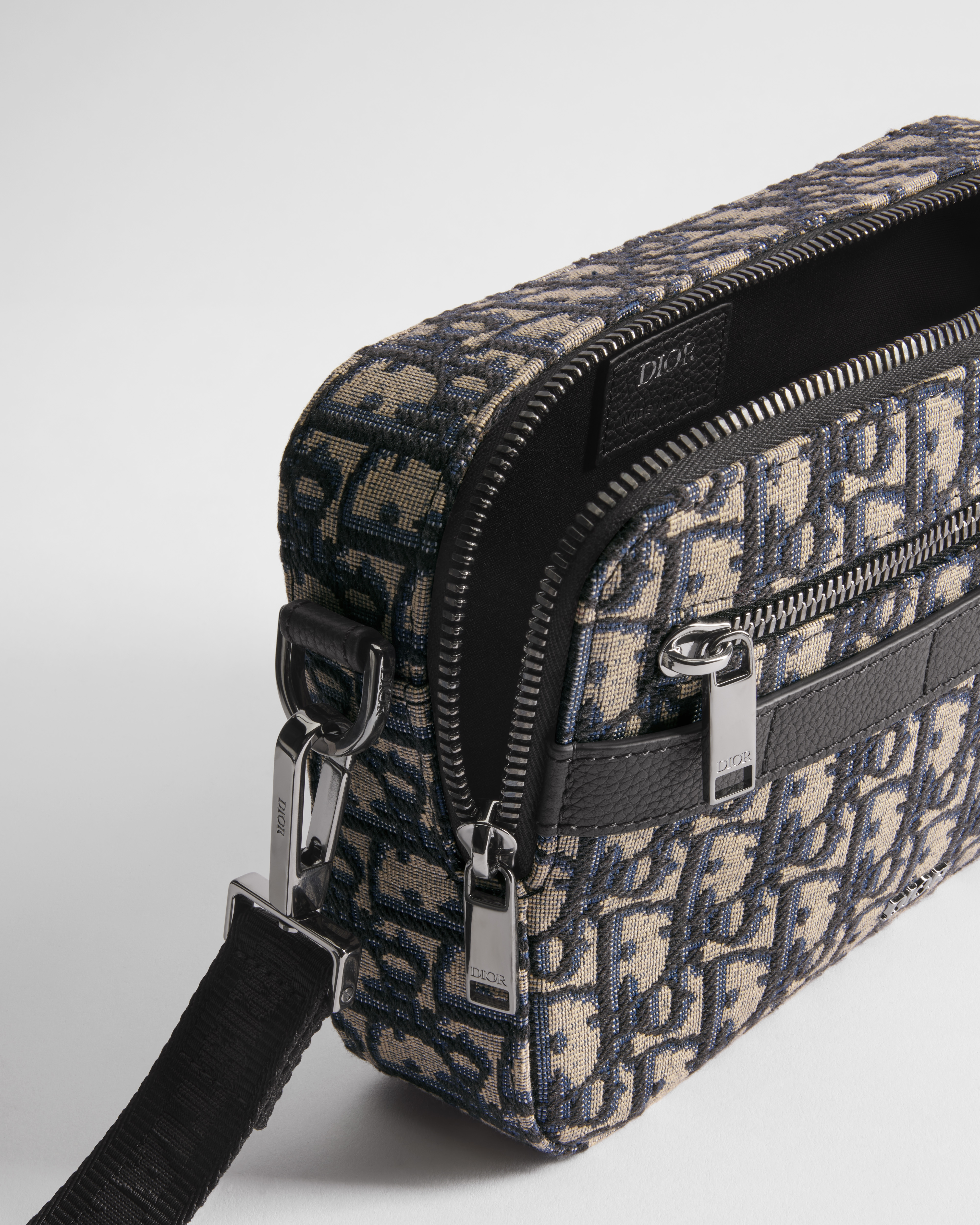 Safari Bag with Strap Beige and Black Dior Oblique Jacquard E06