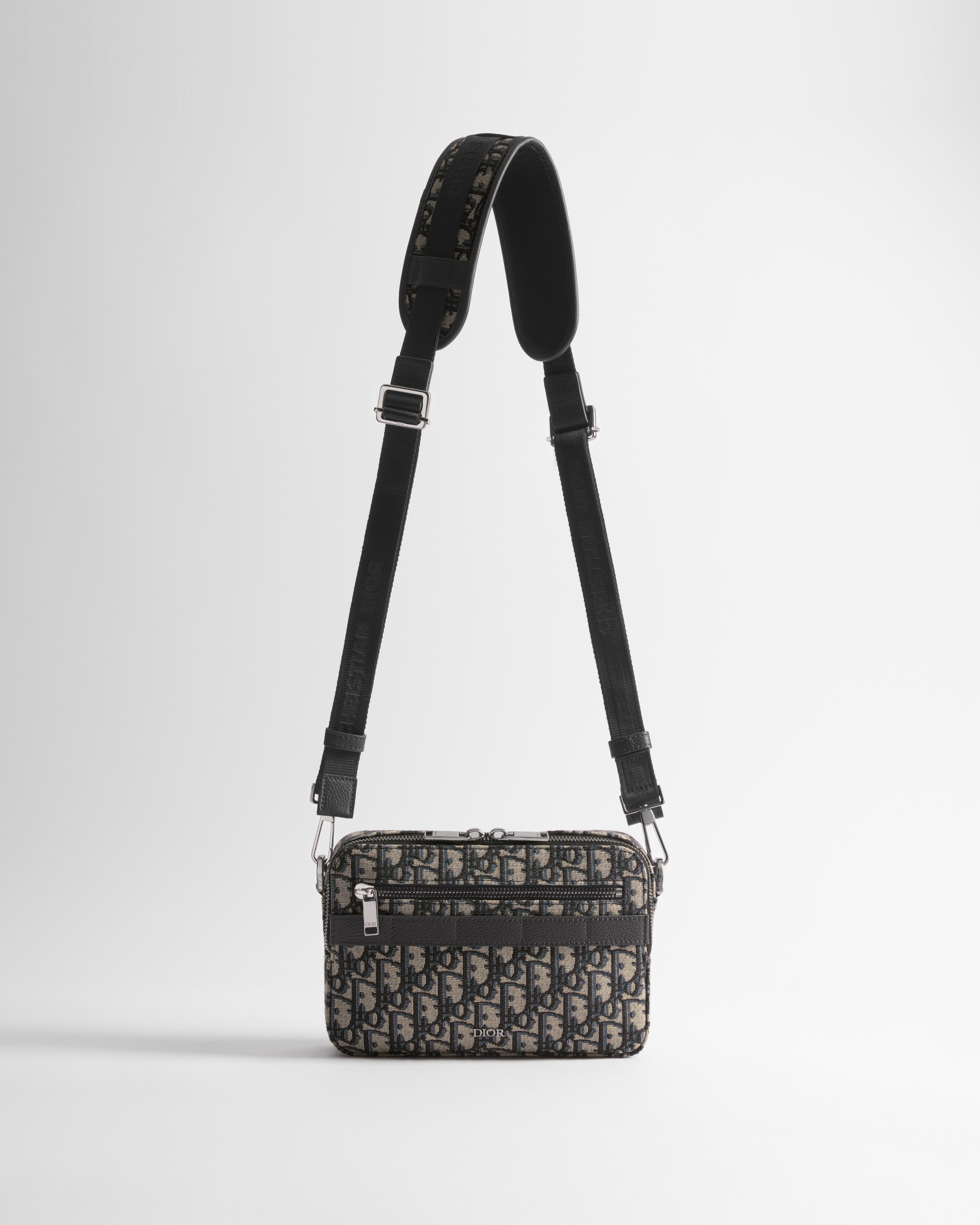 Safari Bag with Strap Beige and Black Dior Oblique Jacquard E07