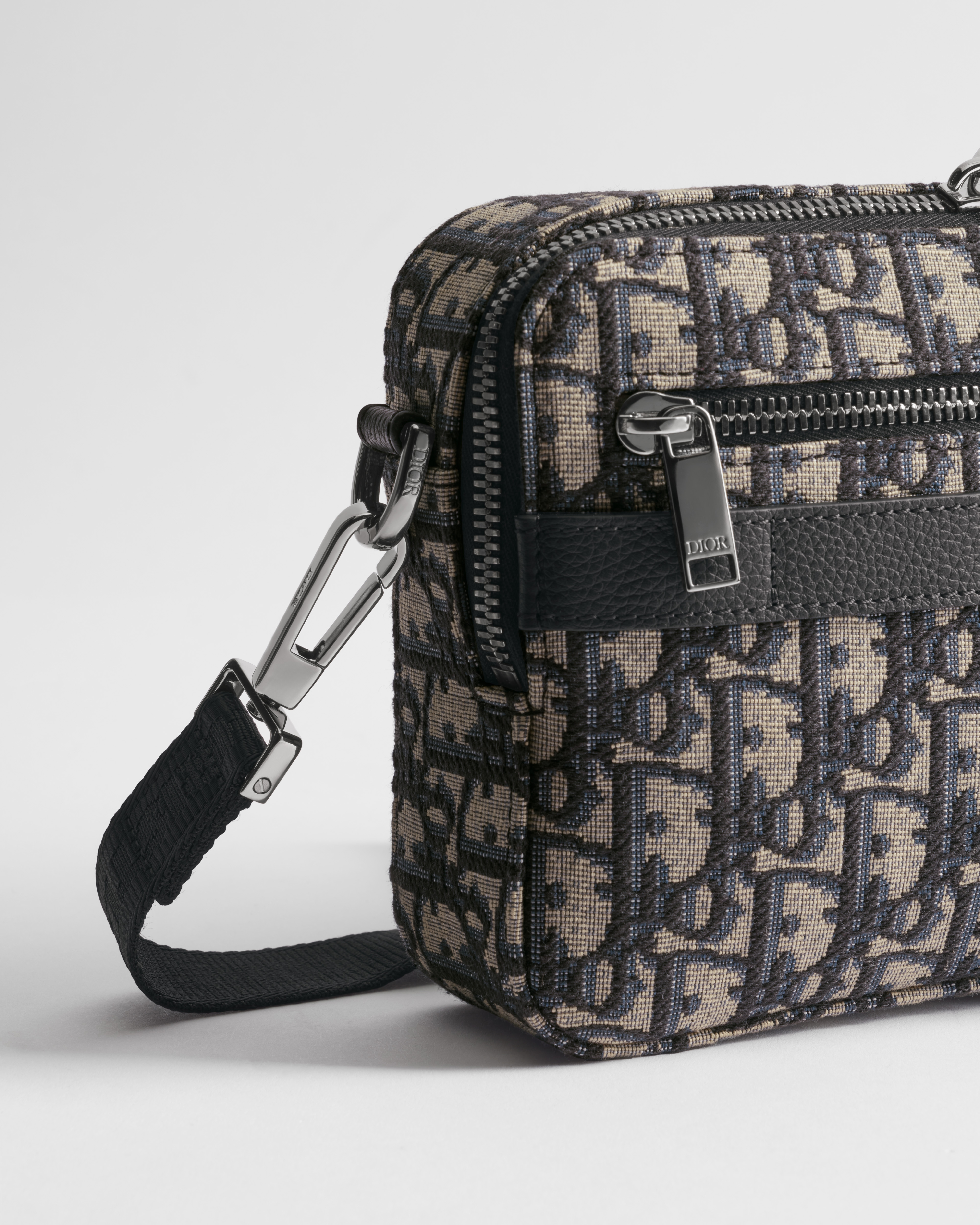 Safari Bag with Strap Beige and Black Dior Oblique Jacquard E09