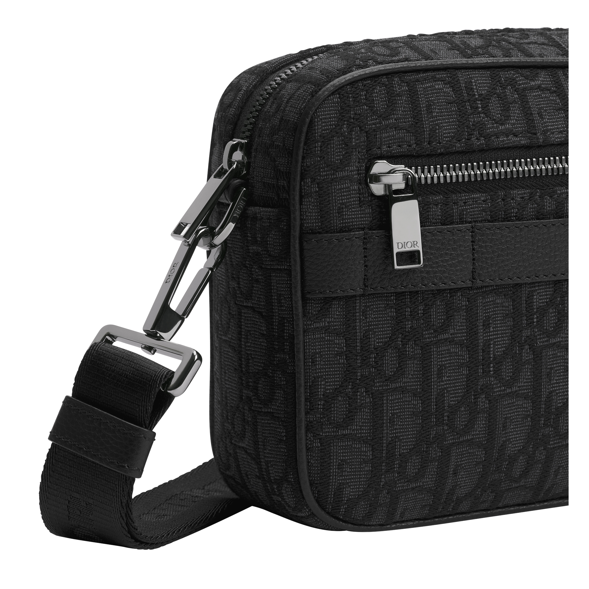 Safari Bag with Strap Black Dior Oblique Jacquard E09