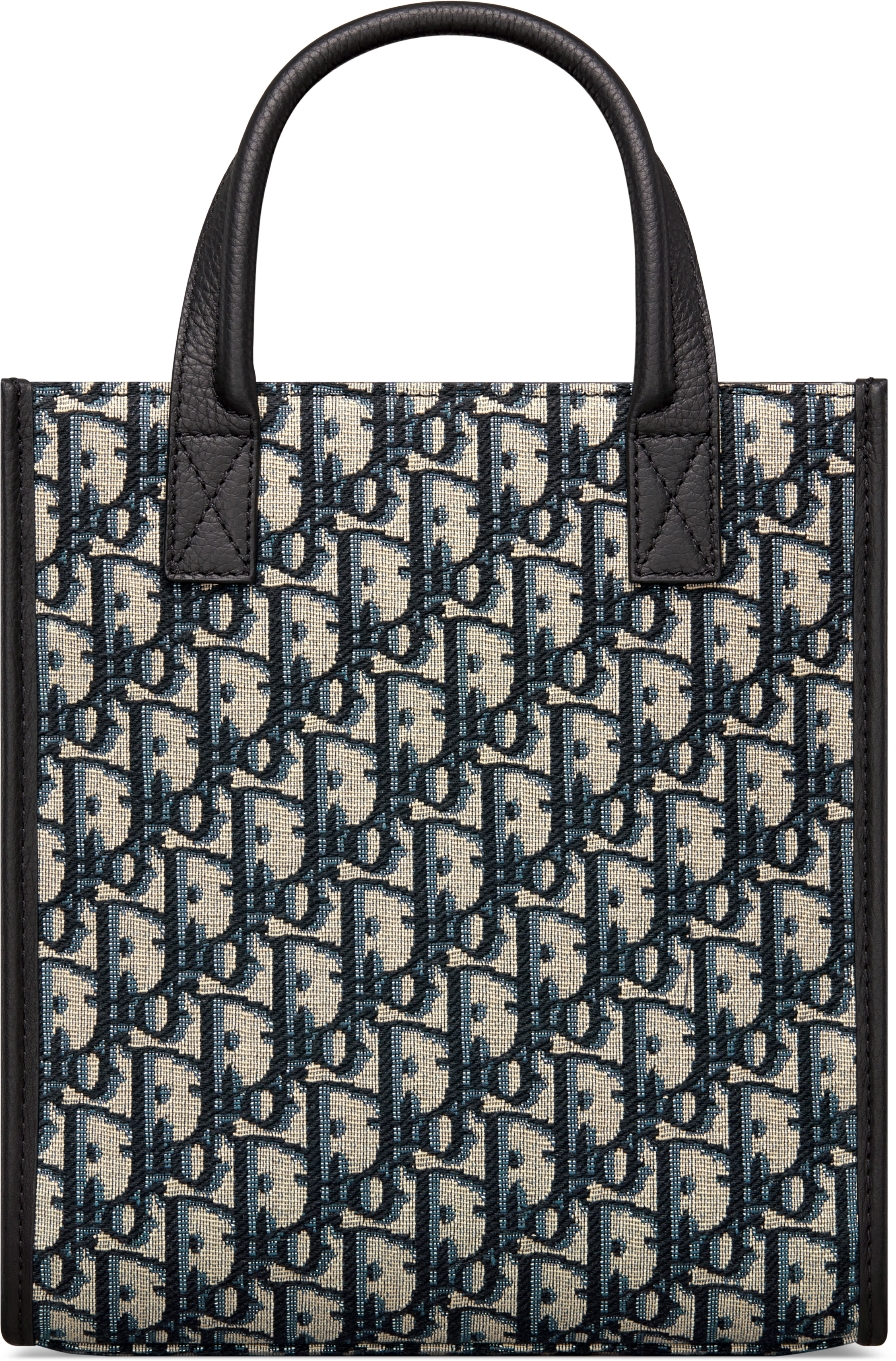 Bolso tote Safari North South Dior Oblique en jacquard beige y negro DIOR