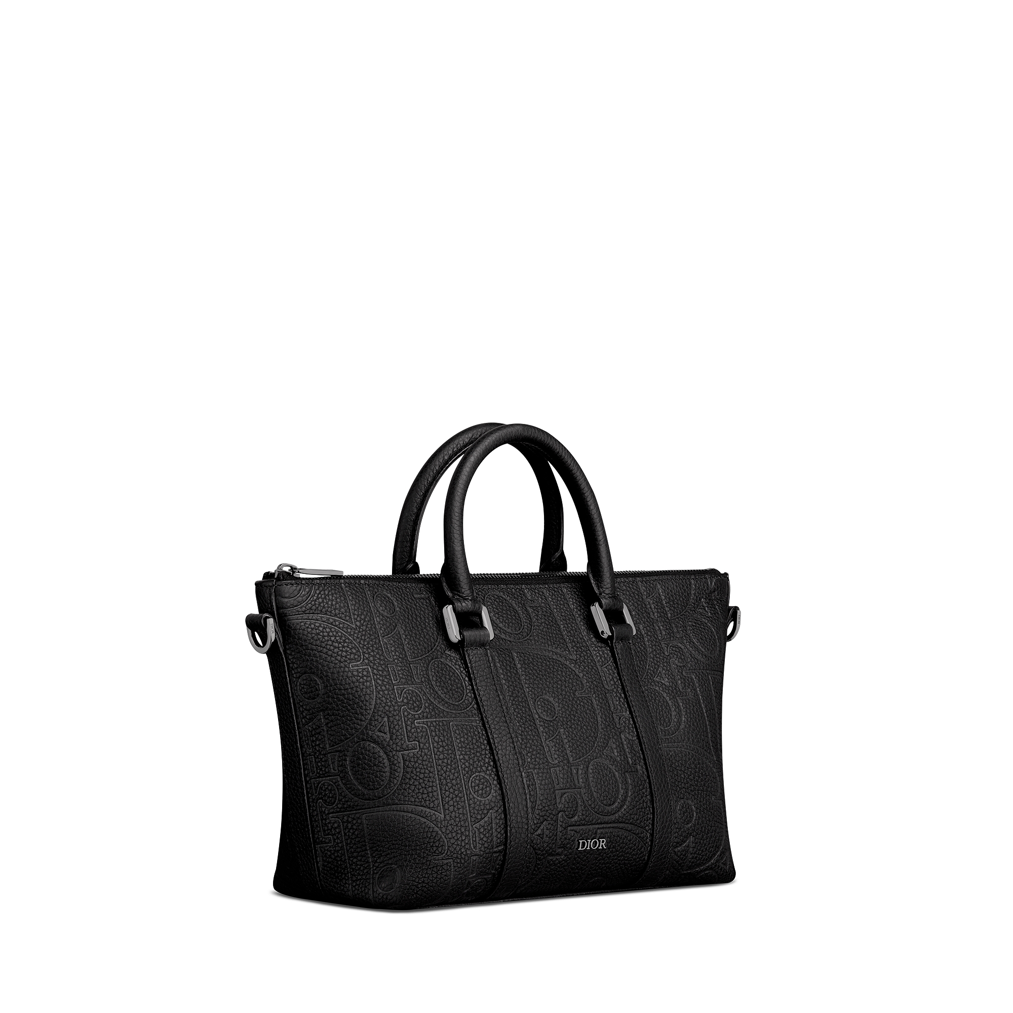 حقيبة Weekender 25 جلد بنمط ديور غرافيتي باللون الأسود وجلد العجل المحبّب باللون الأسود E03