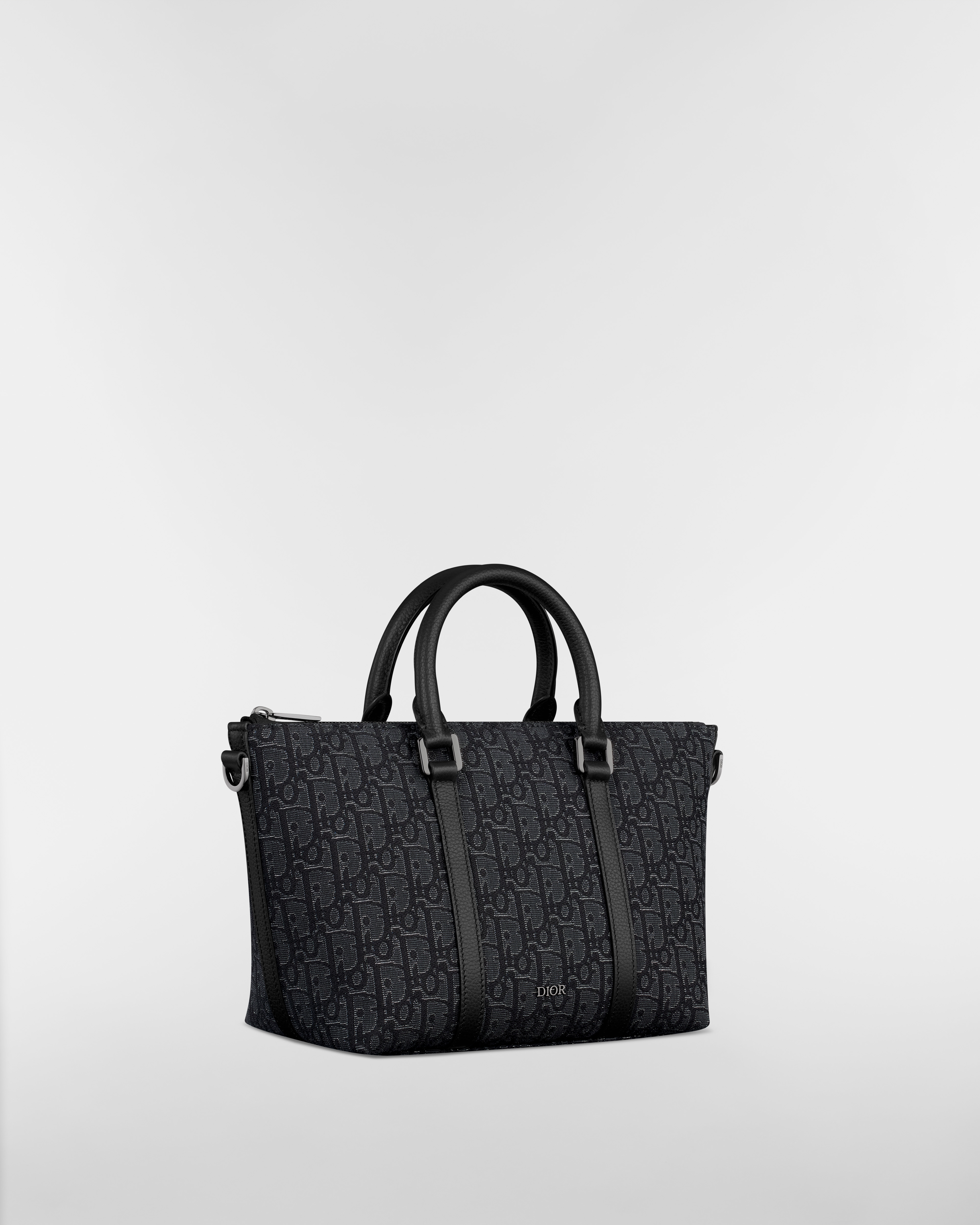Weekender 25 Black Jacquard with Silver-Tone Metallic Dior Oblique and Black Grained Calfskin E03