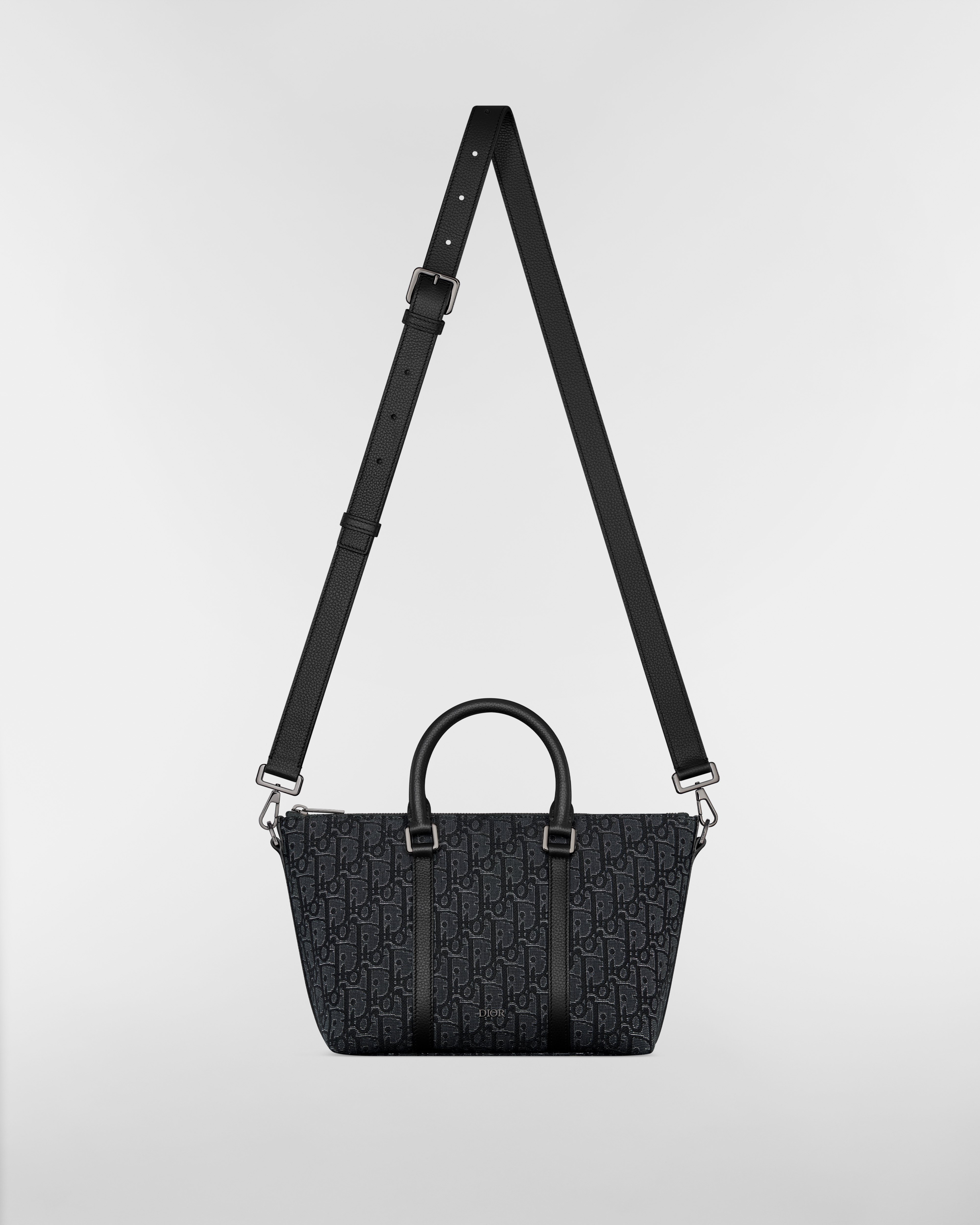Weekender 25 Black Jacquard with Silver-Tone Metallic Dior Oblique and Black Grained Calfskin E07