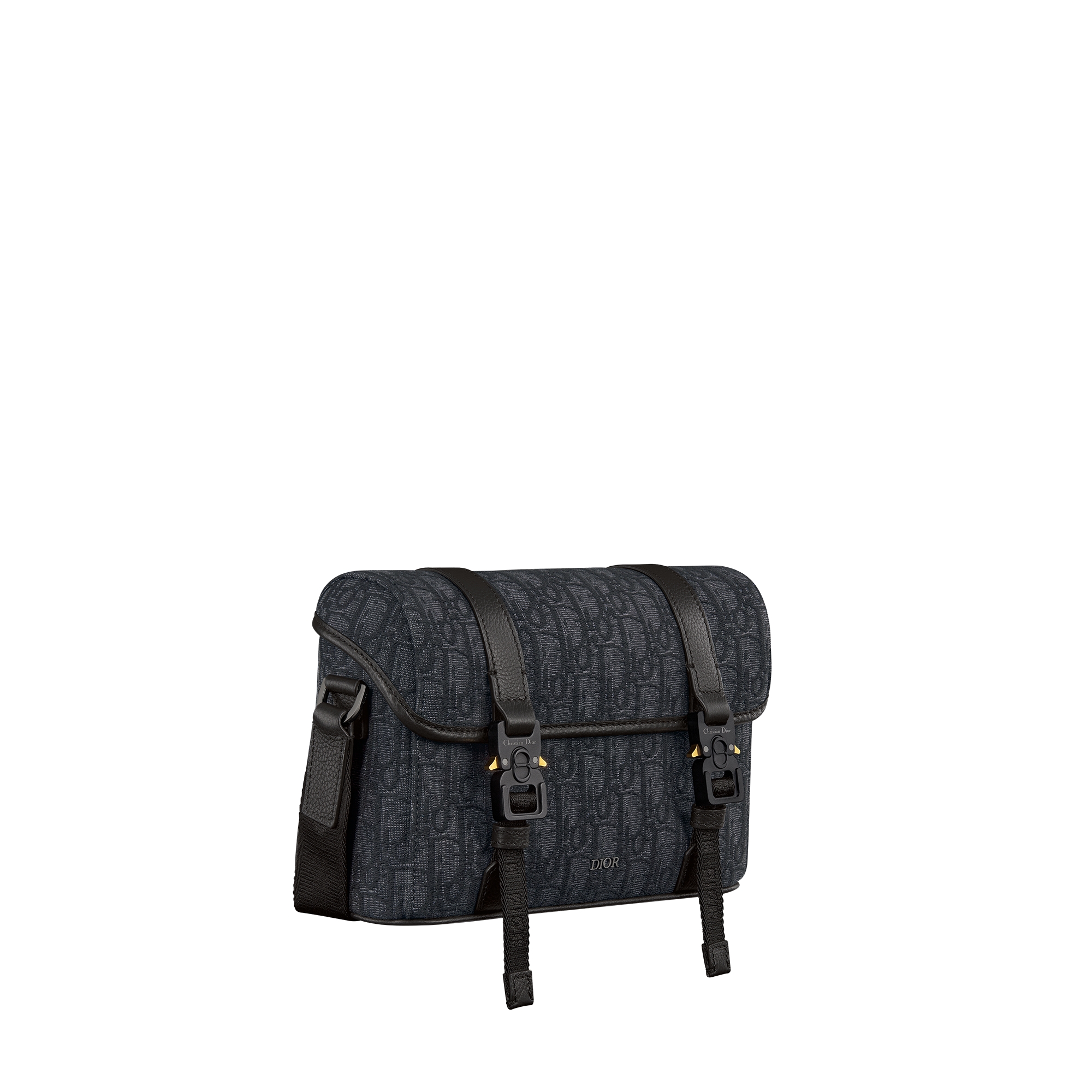 Dior Hit the Road Messenger Bag with Flap Black Dior Oblique Jacquard and Black Grained Calfskin E03