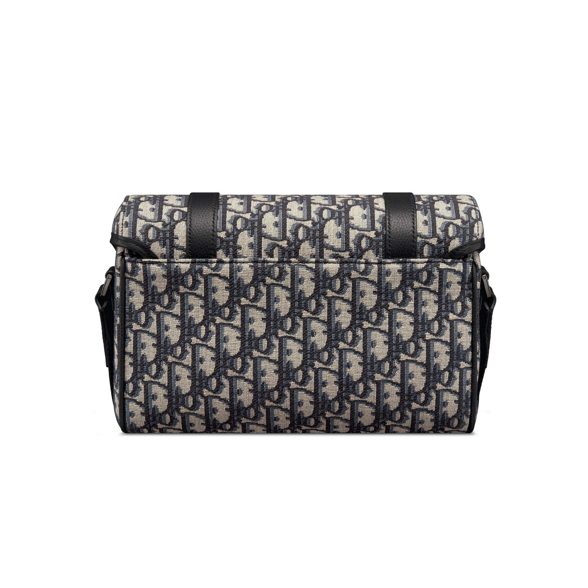 Dior Hit The Road-schoudertas met flap Beige en zwarte Dior Oblique-jacquard met zwart generfd kalfsleer E08