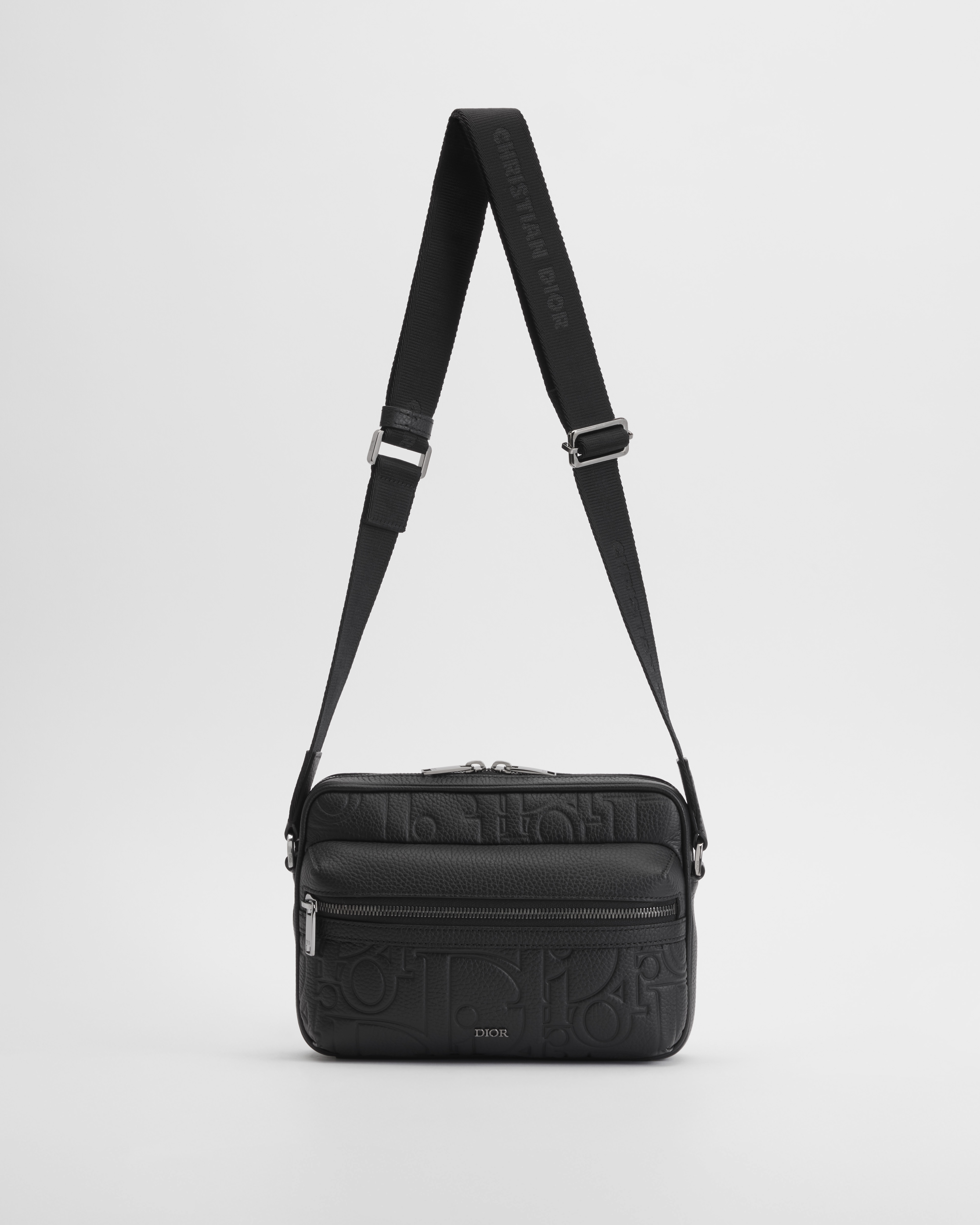 กระเป๋าเมสเซนเจอร์ Rider 2.0 แบบมีซิป หนัง Dior Gravity สีดำและหนังลูกวัวลายเกรนสีดำ E07