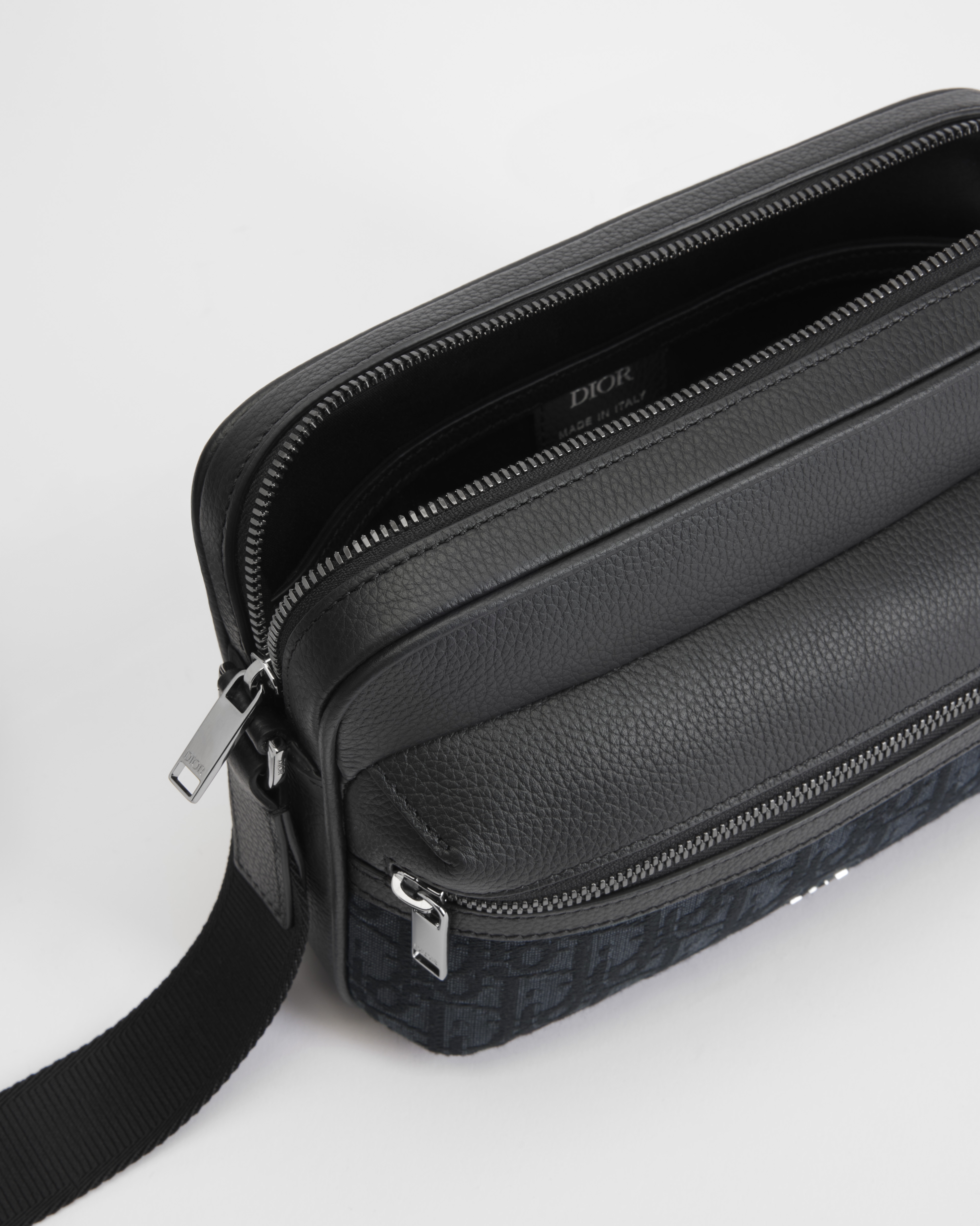 Sac Messenger zippé Rider 2.0 Toile jacquard Dior Oblique noir et cuir de veau grainé noir E06