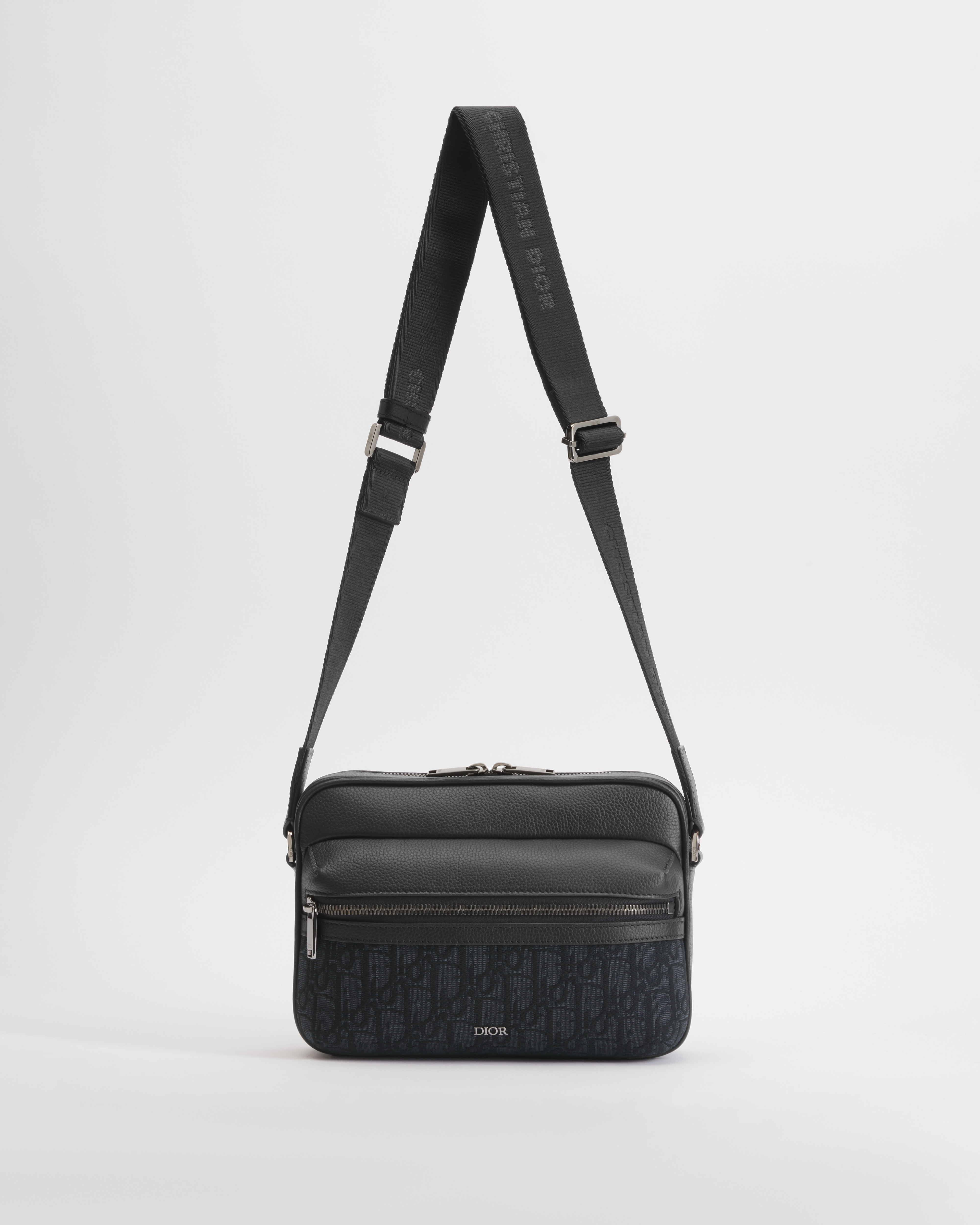 Sac Messenger zippé Rider 2.0 Toile jacquard Dior Oblique noir et cuir de veau grainé noir E07