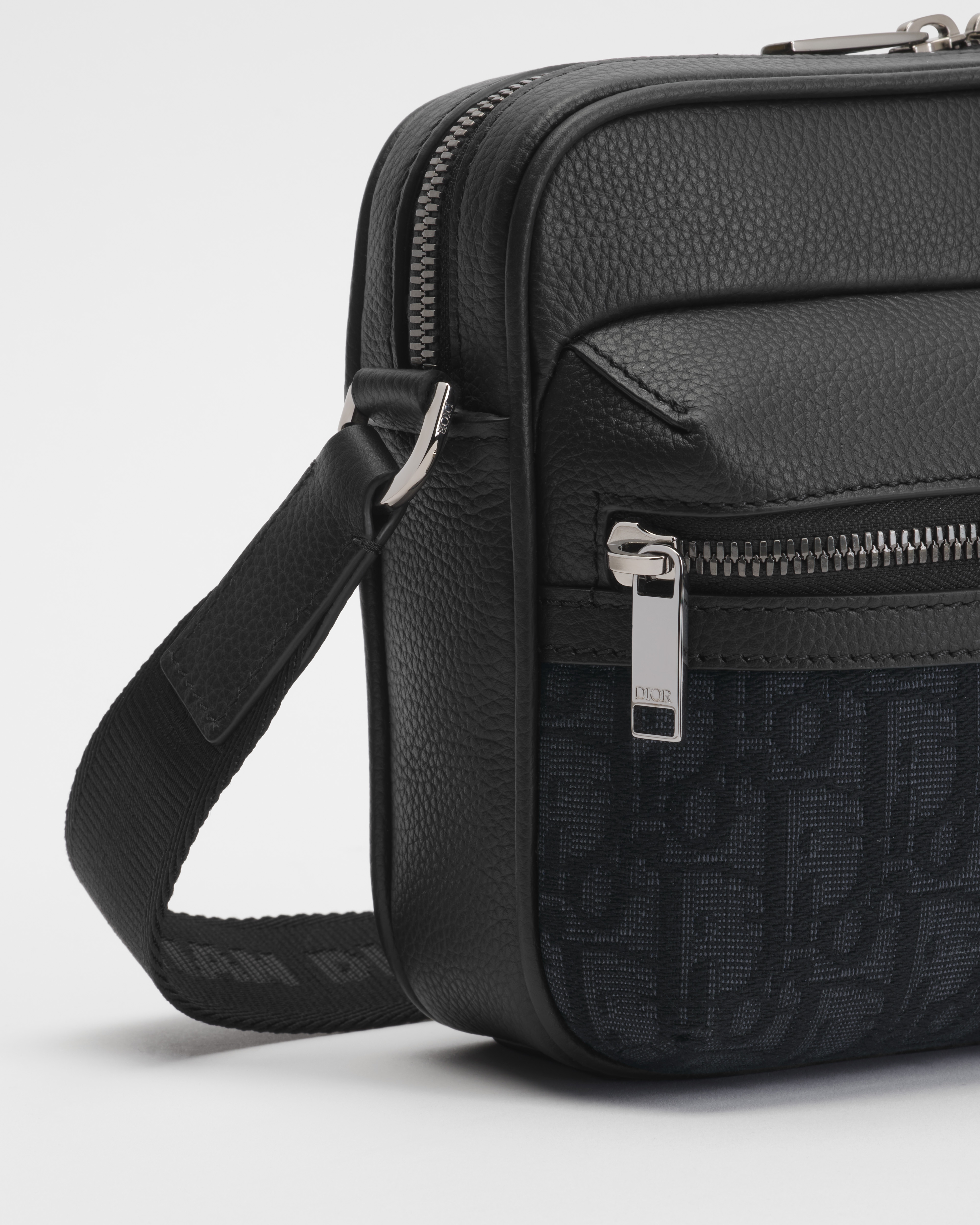 Sac Messenger zippé Rider 2.0 Toile jacquard Dior Oblique noir et cuir de veau grainé noir E09