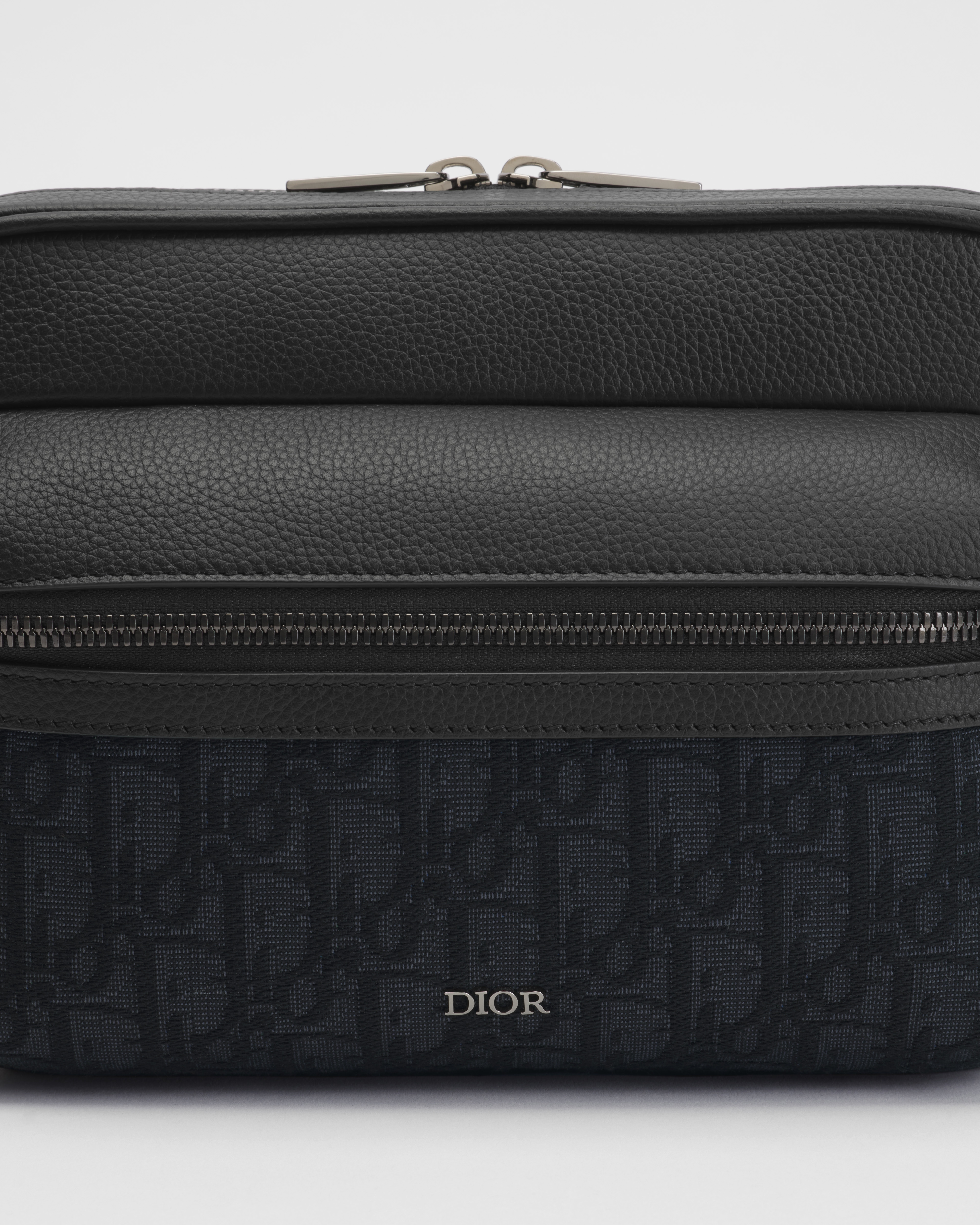 Sac Messenger zippé Rider 2.0 Toile jacquard Dior Oblique noir et cuir de veau grainé noir E10