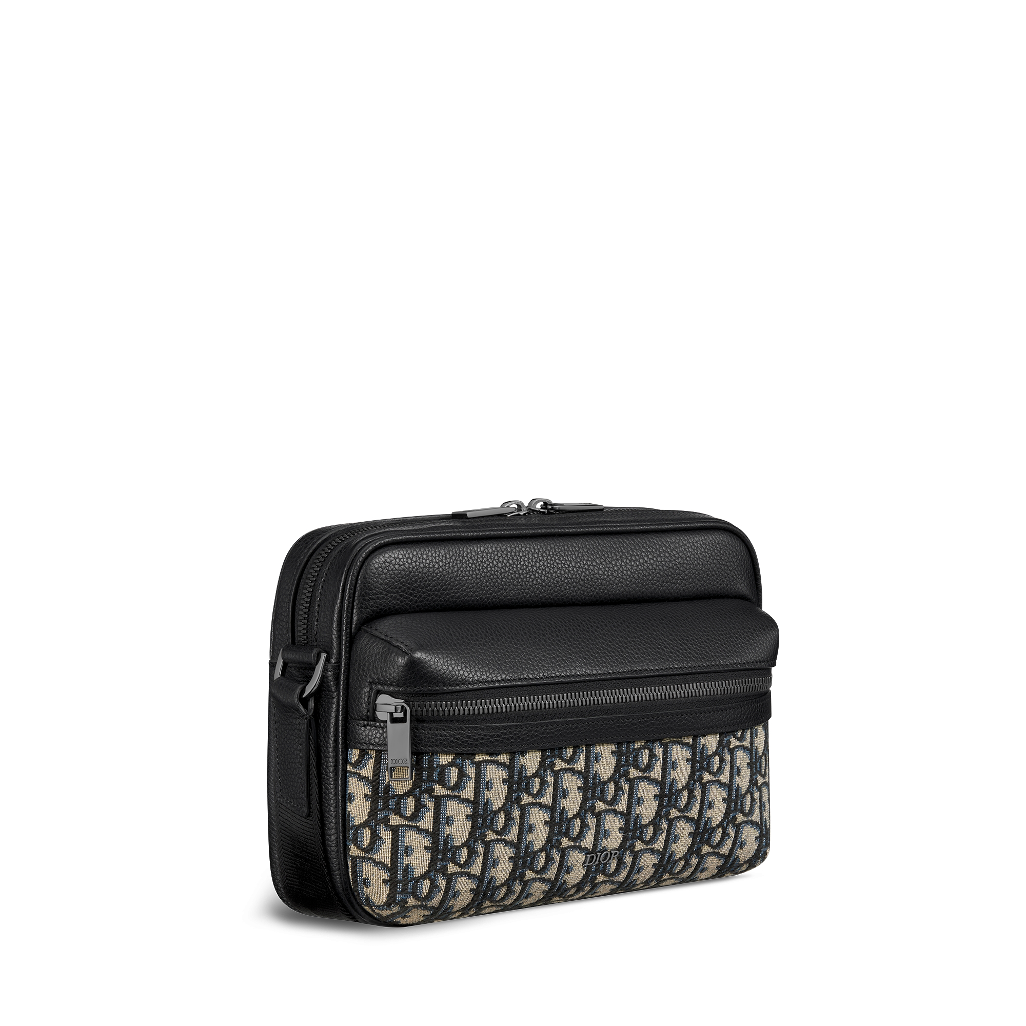 Rider 2.0 Zipped Messenger Bag Beige and Black Dior Oblique Jacquard with Black Grained Calfskin E03