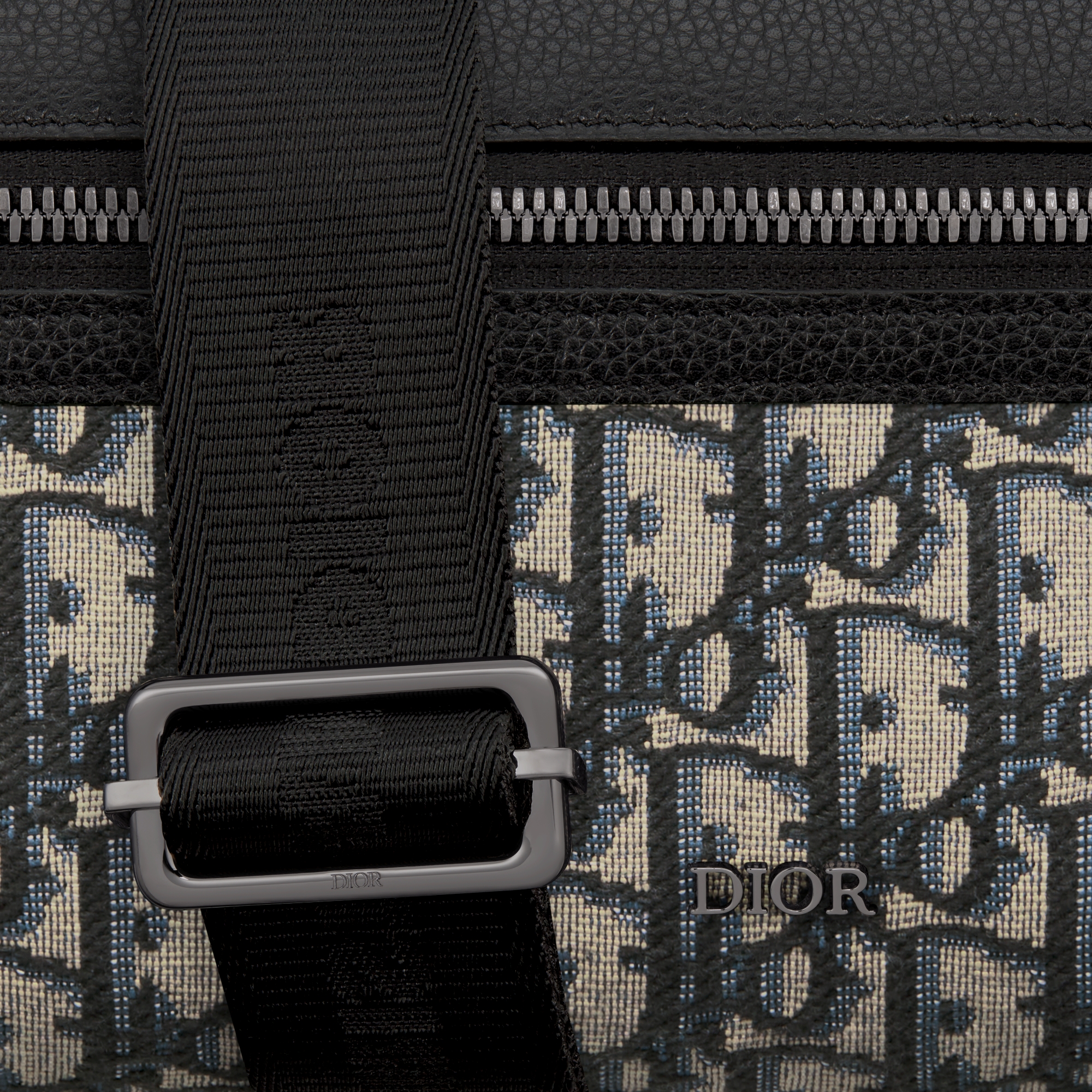 Rider 2.0 Zipped Messenger Bag Beige and Black Dior Oblique Jacquard with Black Grained Calfskin E09