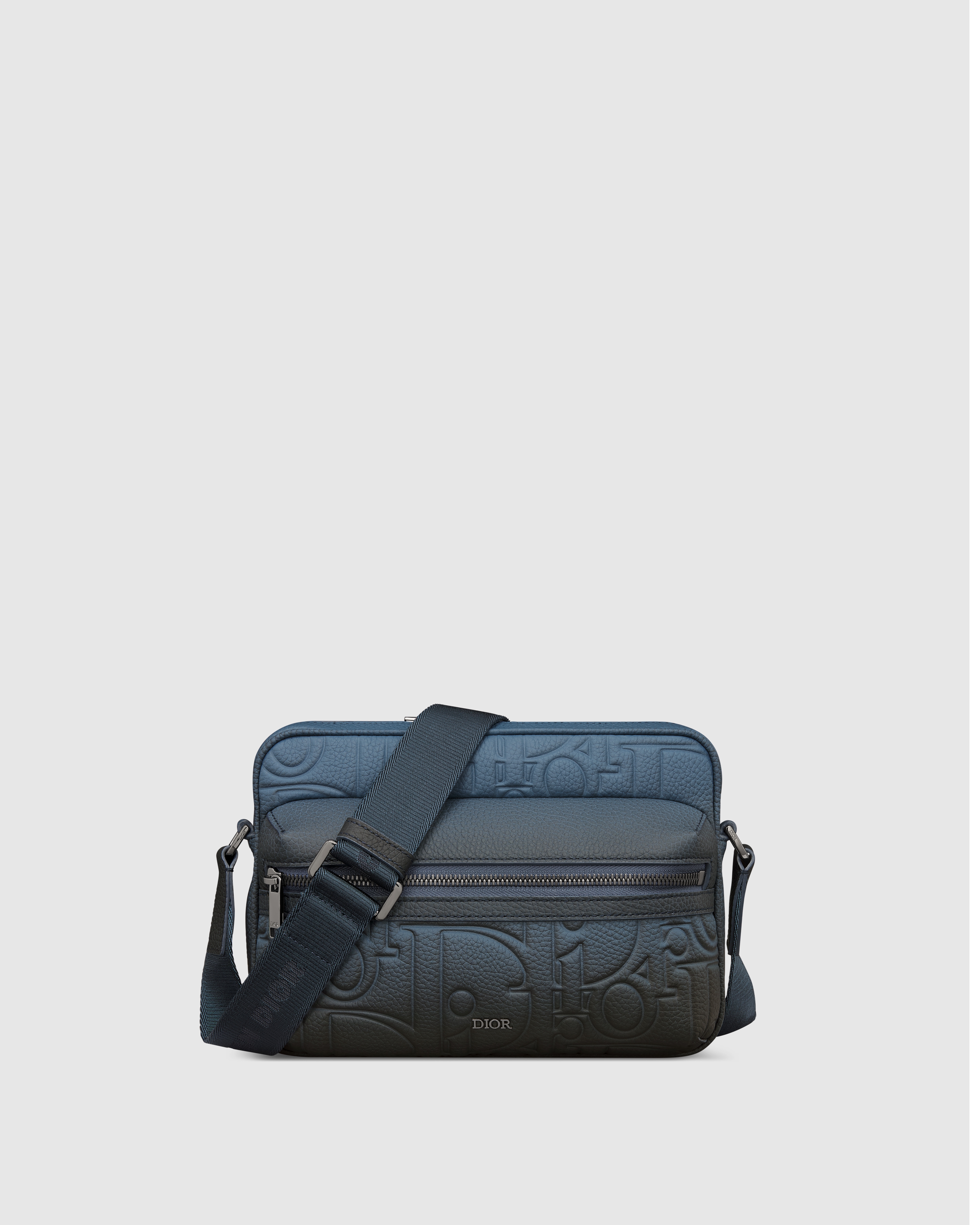 Rider 2.0-schoudertas met rits Dior Gravity-leer in blauw-zwart kleurverloop en generfd kalfsleer in blauw-zwart kleurverloop E01