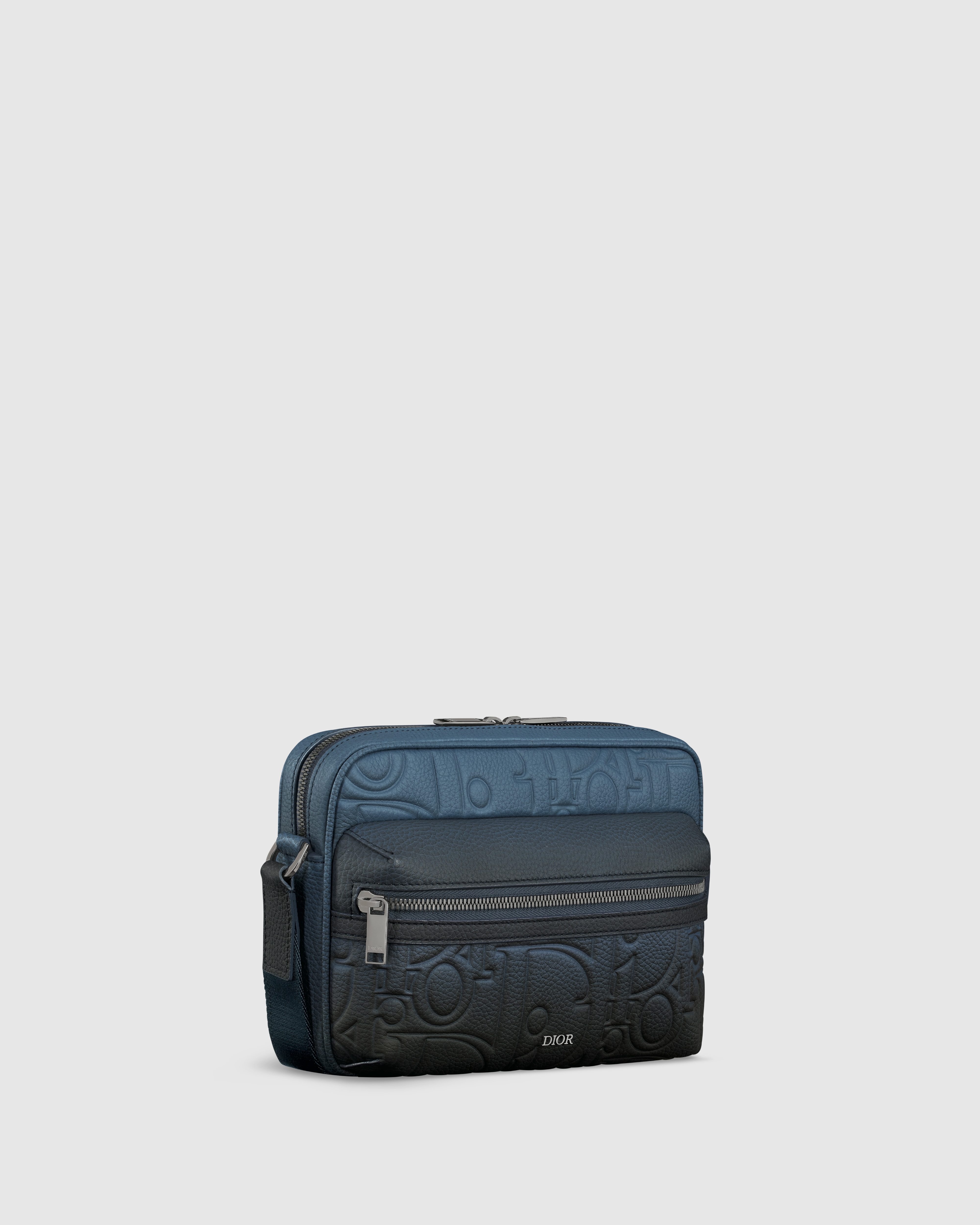 Rider 2.0-schoudertas met rits Dior Gravity-leer in blauw-zwart kleurverloop en generfd kalfsleer in blauw-zwart kleurverloop E03