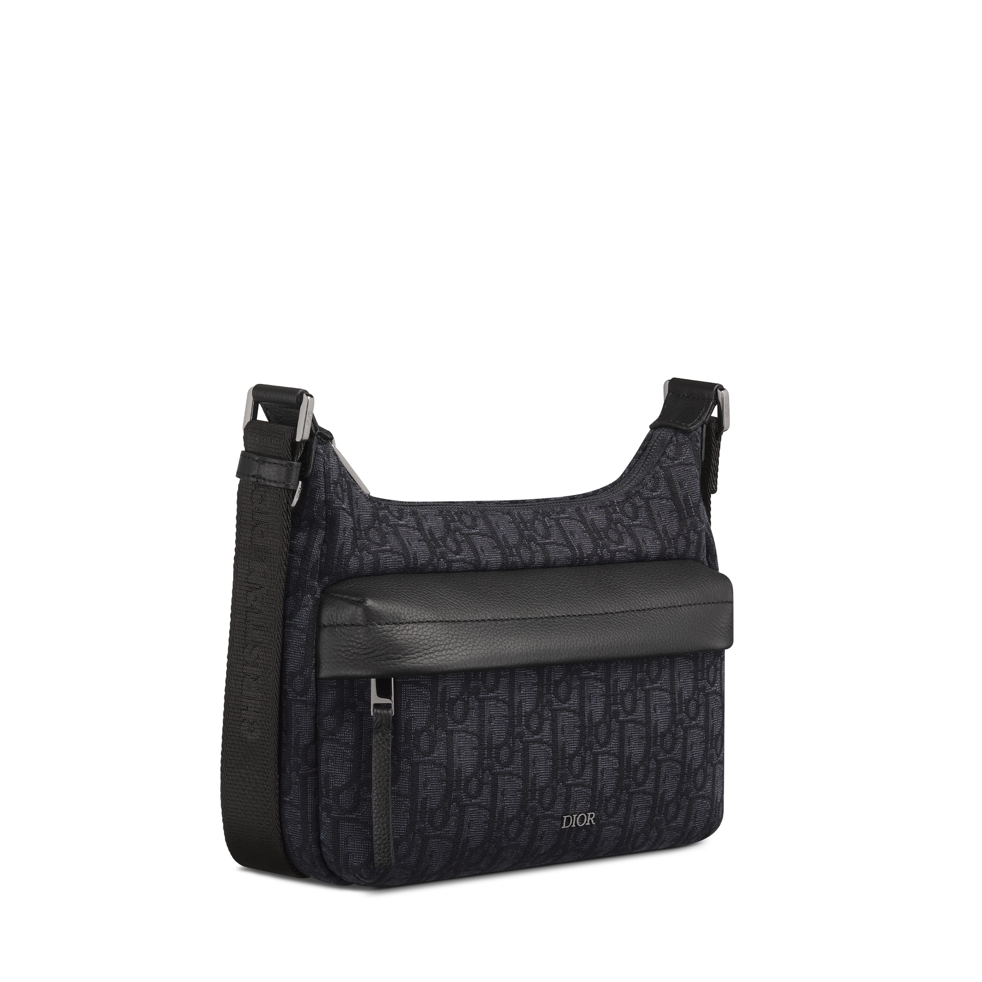 Kleine Rider Soft Hobo Tasche Dior Oblique Jacquard in Schwarz und genarbtes Kalbsleder in Schwarz E03