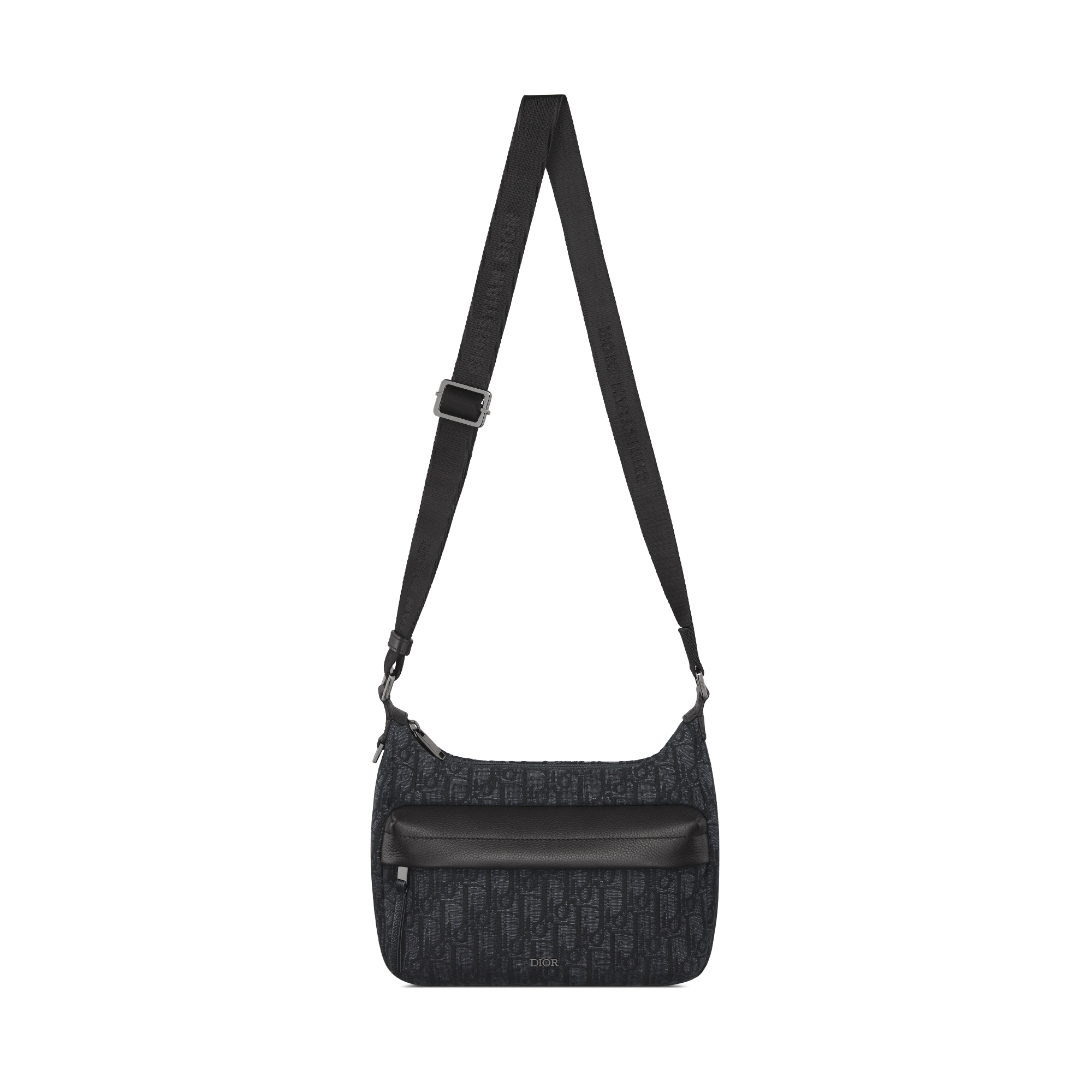 Kleine Rider Soft Hobo Tasche Dior Oblique Jacquard in Schwarz und genarbtes Kalbsleder in Schwarz E07
