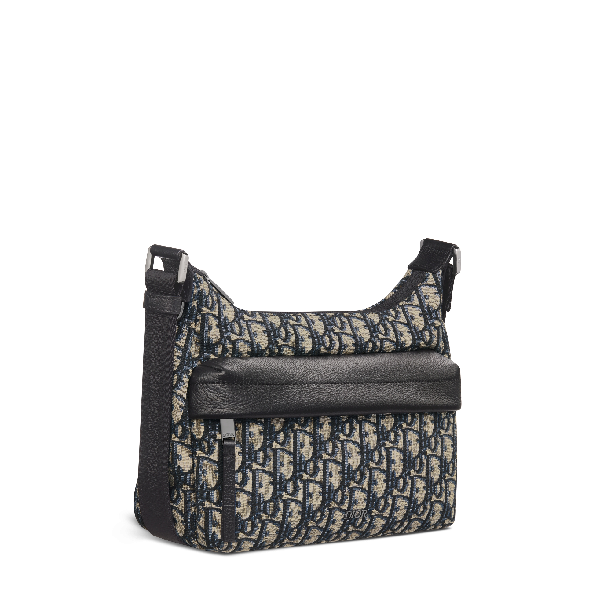 Small Rider Soft Hobo Bag Beige and Black Dior Oblique Jacquard with Black Grained Calfskin E03